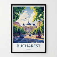 Bucharest Poster - Romania Travel Art - Grand Boulevard Building Home Decor