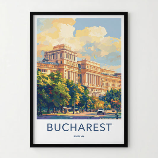 Bucharest Poster - Romania Travel Art - Grand City Street Home Decor