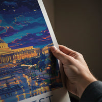 Bucharest Poster - Romania Travel Art - Illuminated Palace Night Home Decor