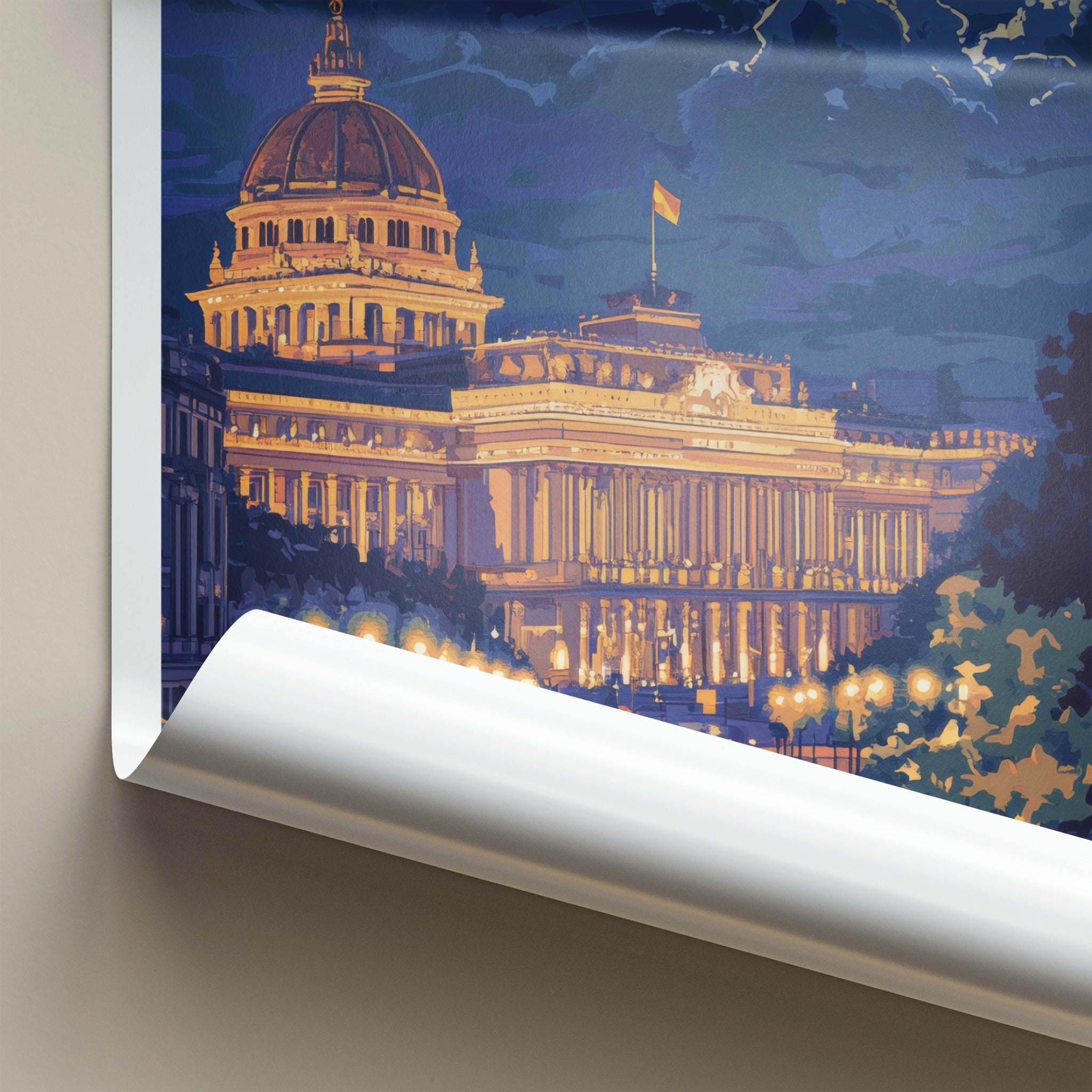 Bucharest Poster - Romania Travel Art - Moonlit City Street Home Decor