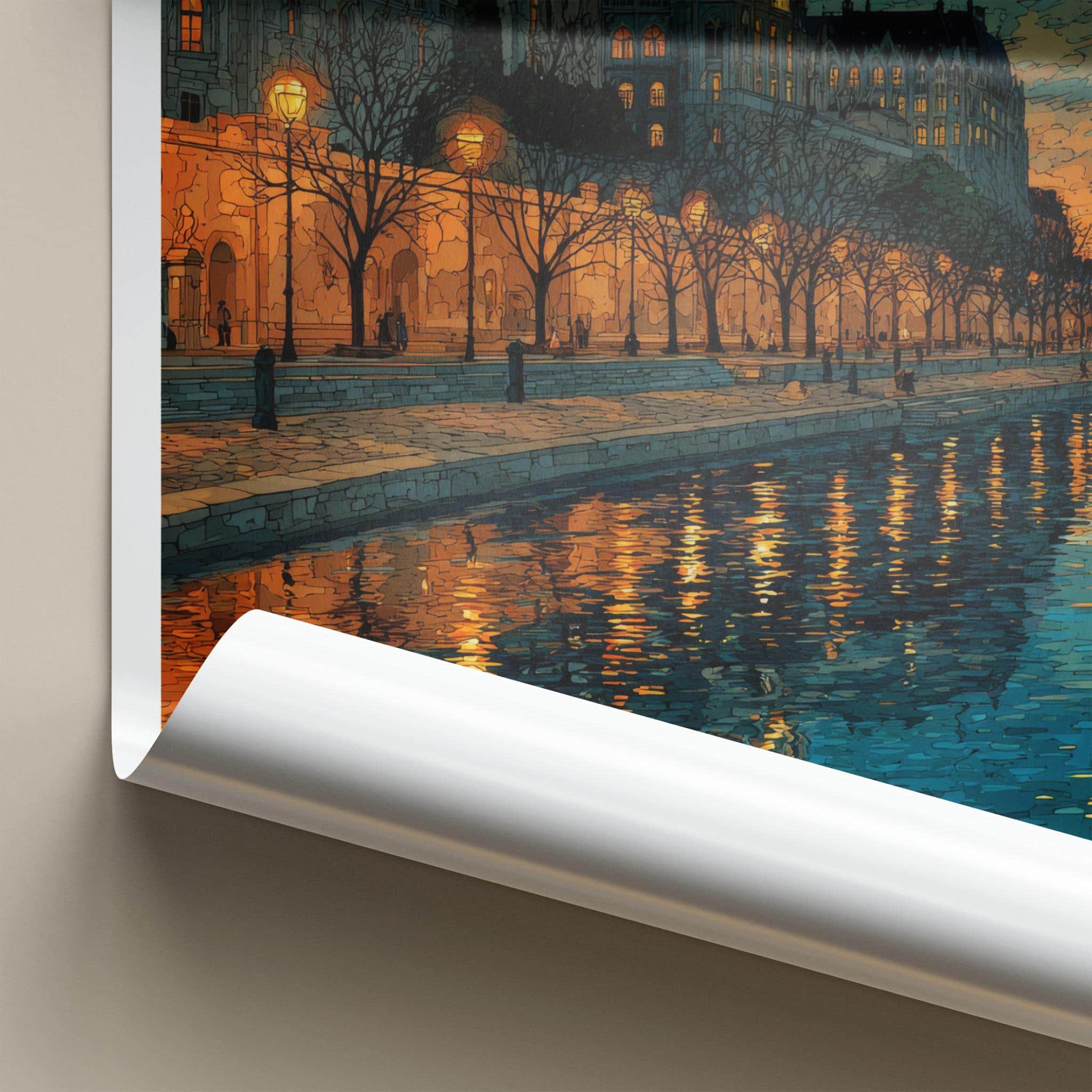 Budapest Poster - Hungary Scenic Art - Parliament river glow Wall Decor