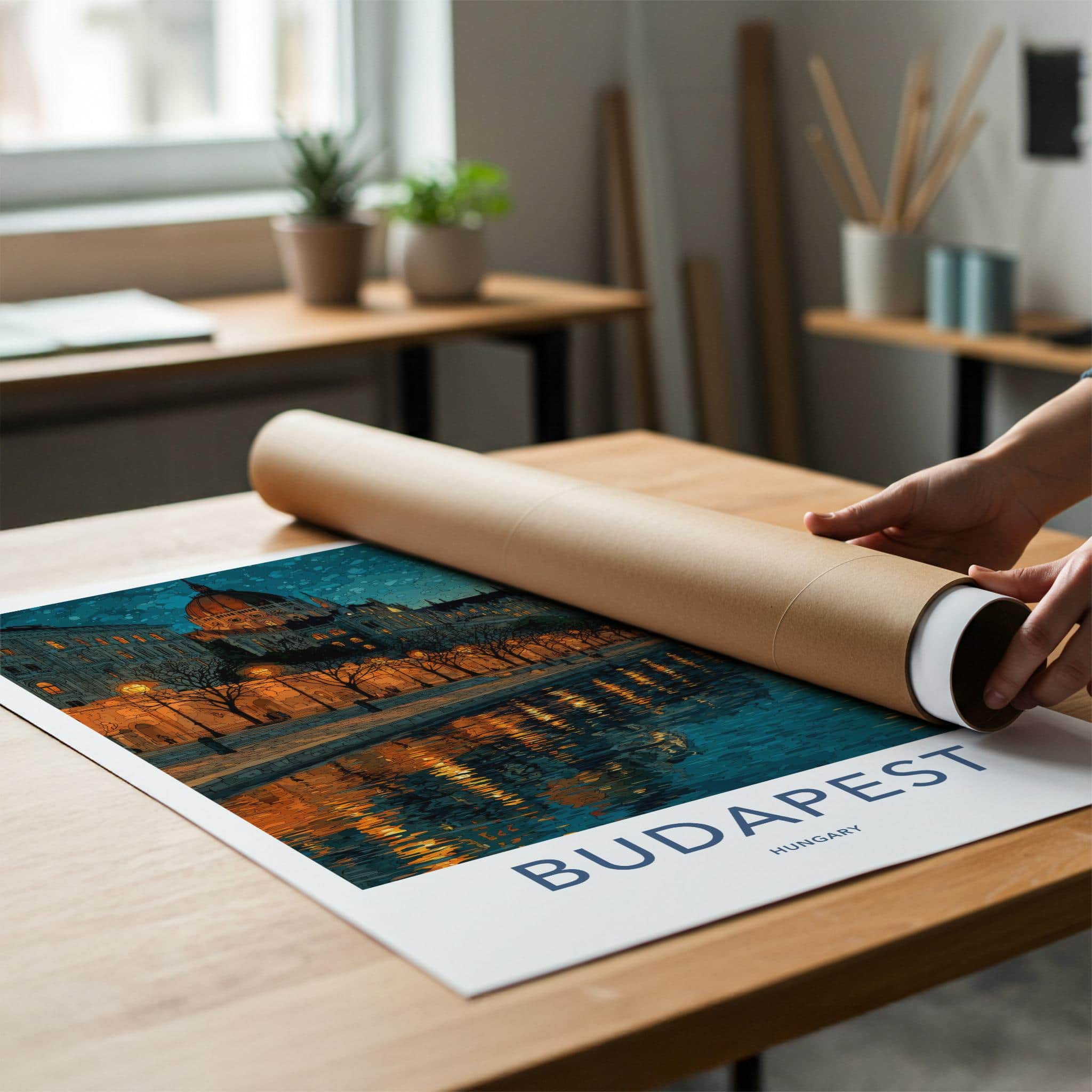 Budapest Poster - Hungary Scenic Art - Parliament river glow Wall Decor