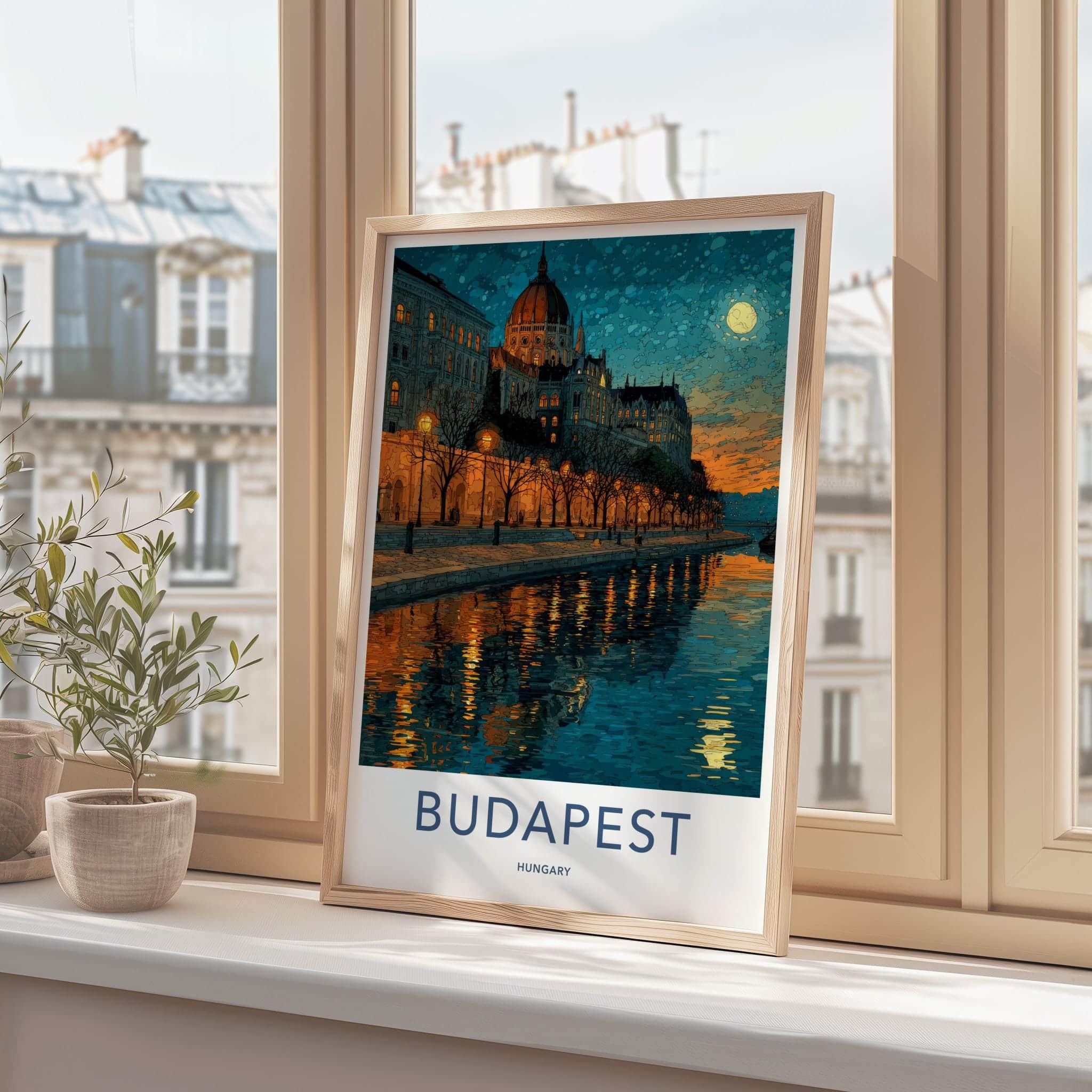 Budapest Poster - Hungary Scenic Art - Parliament river glow Wall Decor