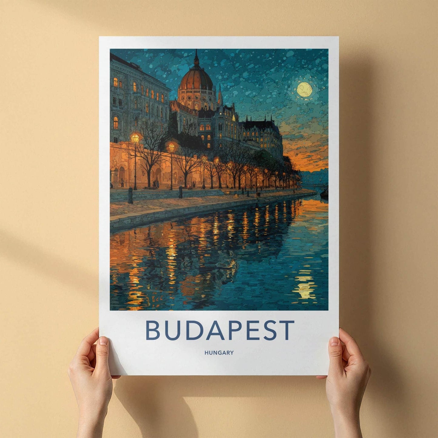 Budapest Poster - Hungary Scenic Art - Parliament river glow Wall Decor
