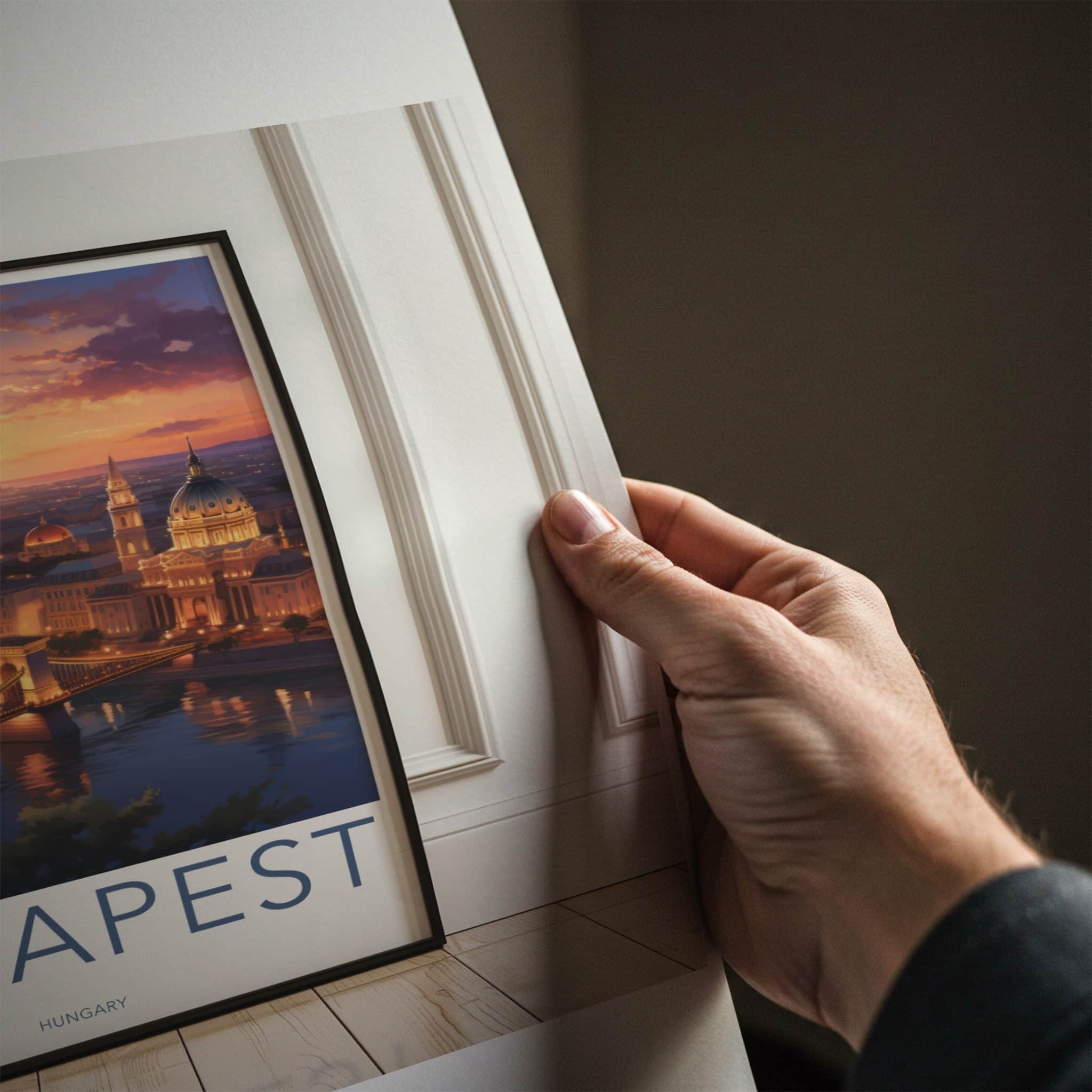 Budapest Poster - Hungary Travel Art - Bridge Sunset City Home Decor