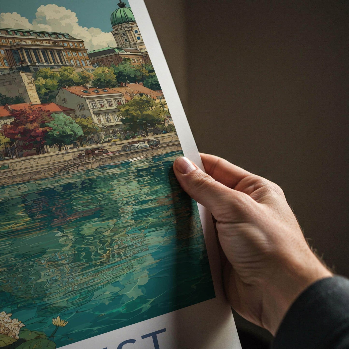 Budapest Poster - Hungary Travel Art - Hillside River Tram Home Decor
