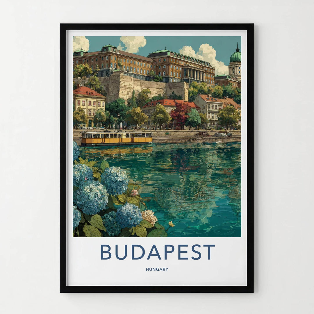 Budapest Poster - Hungary Travel Art - Hillside River Tram Home Decor
