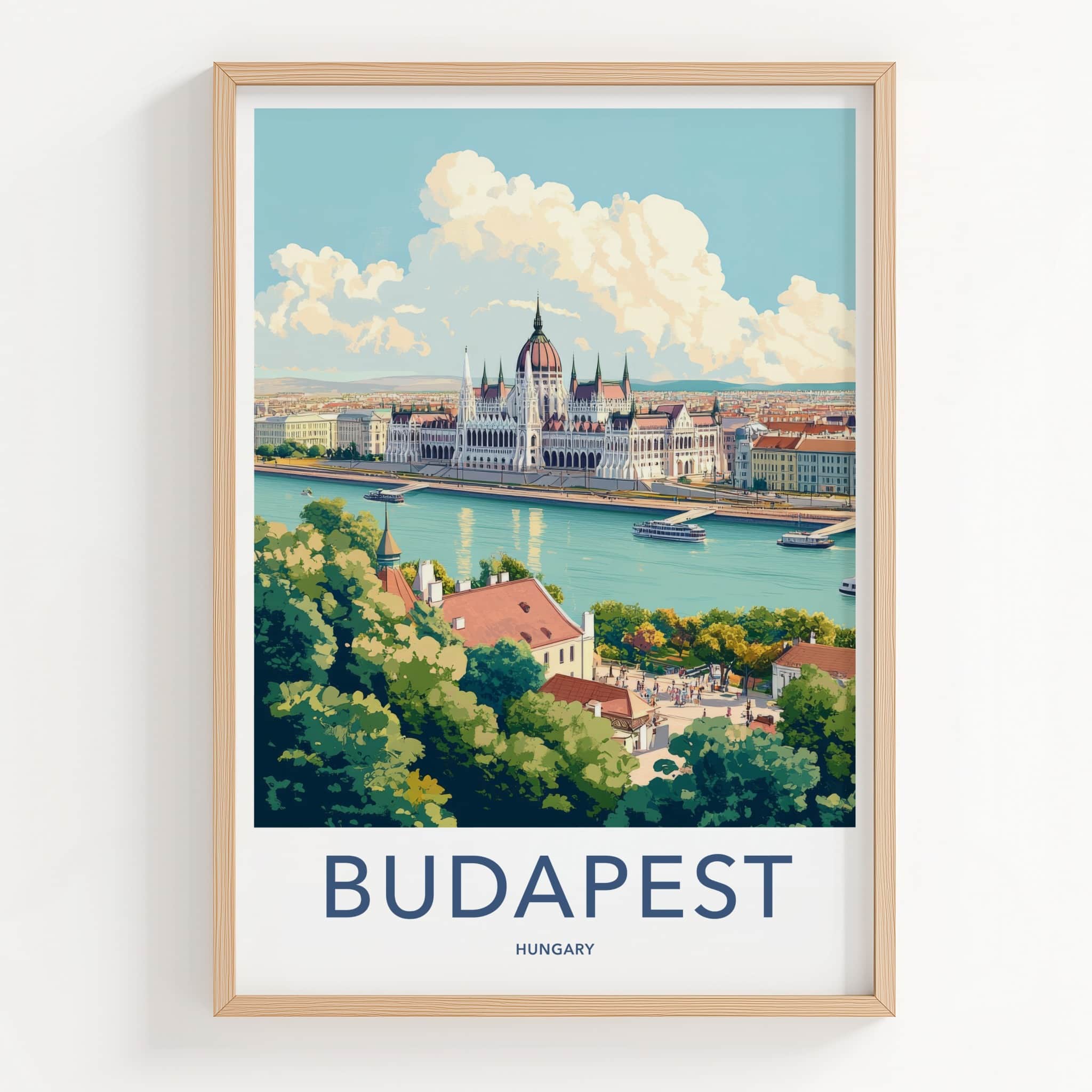 Budapest Poster - Hungary Travel Art - Parliament River Boats Home Decor