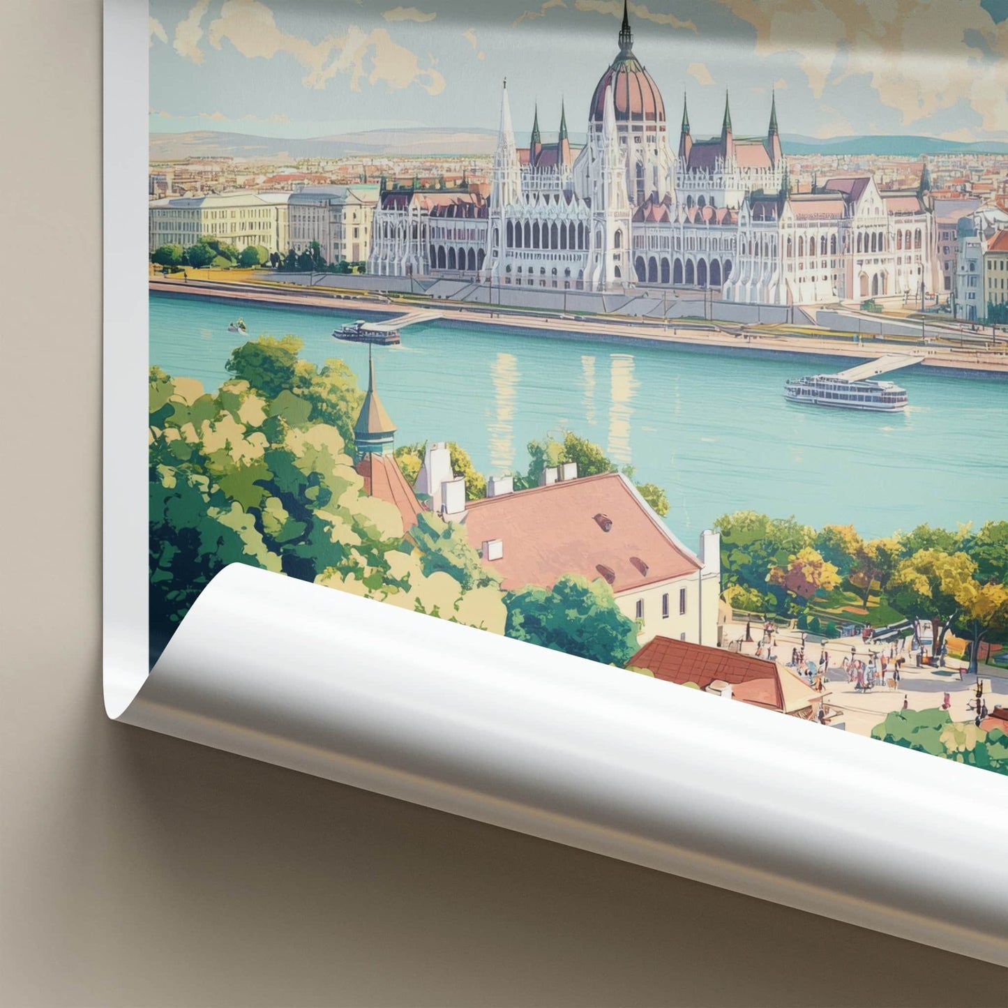 Budapest Poster - Hungary Travel Art - Parliament River Boats Home Decor