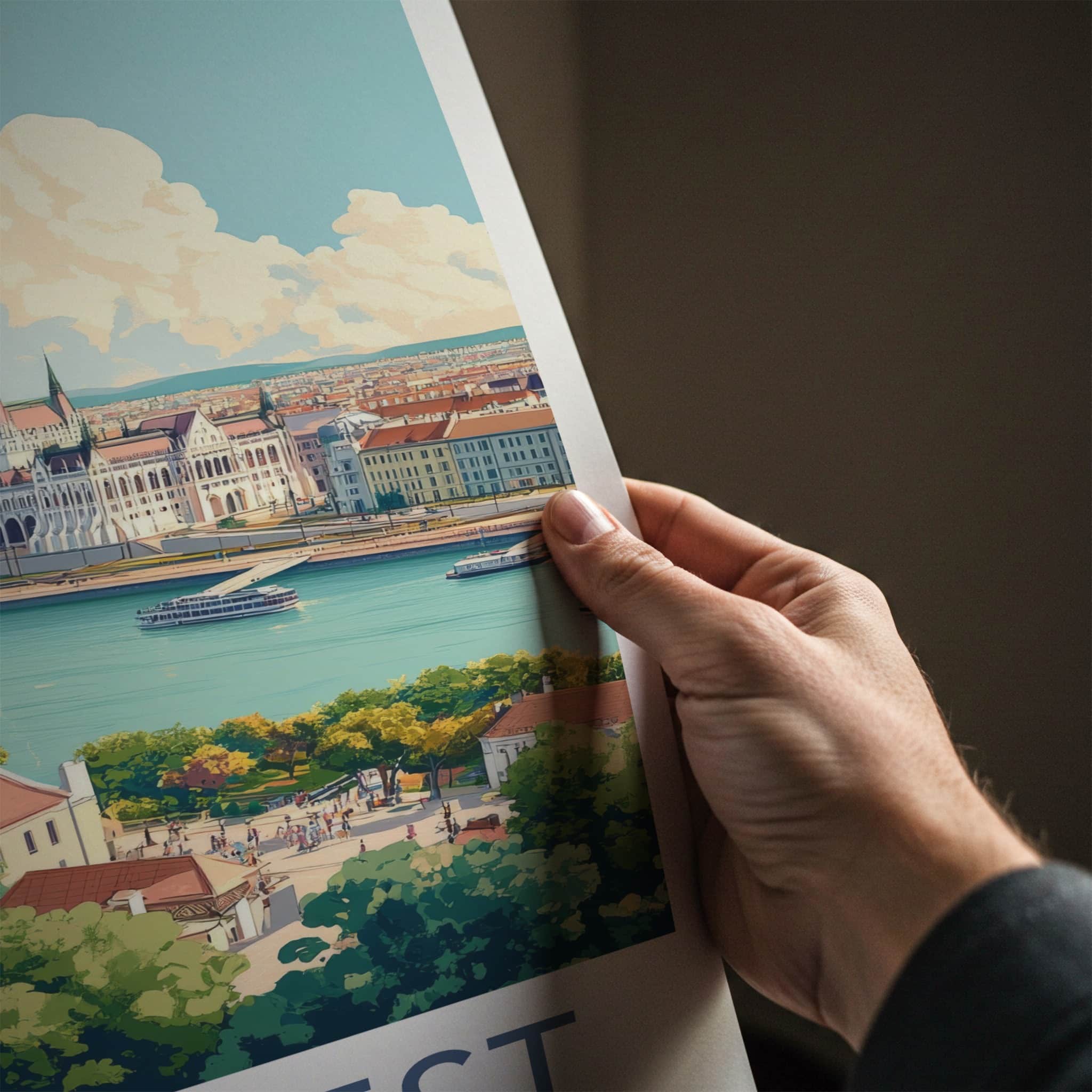 Budapest Poster - Hungary Travel Art - Parliament River Boats Home Decor