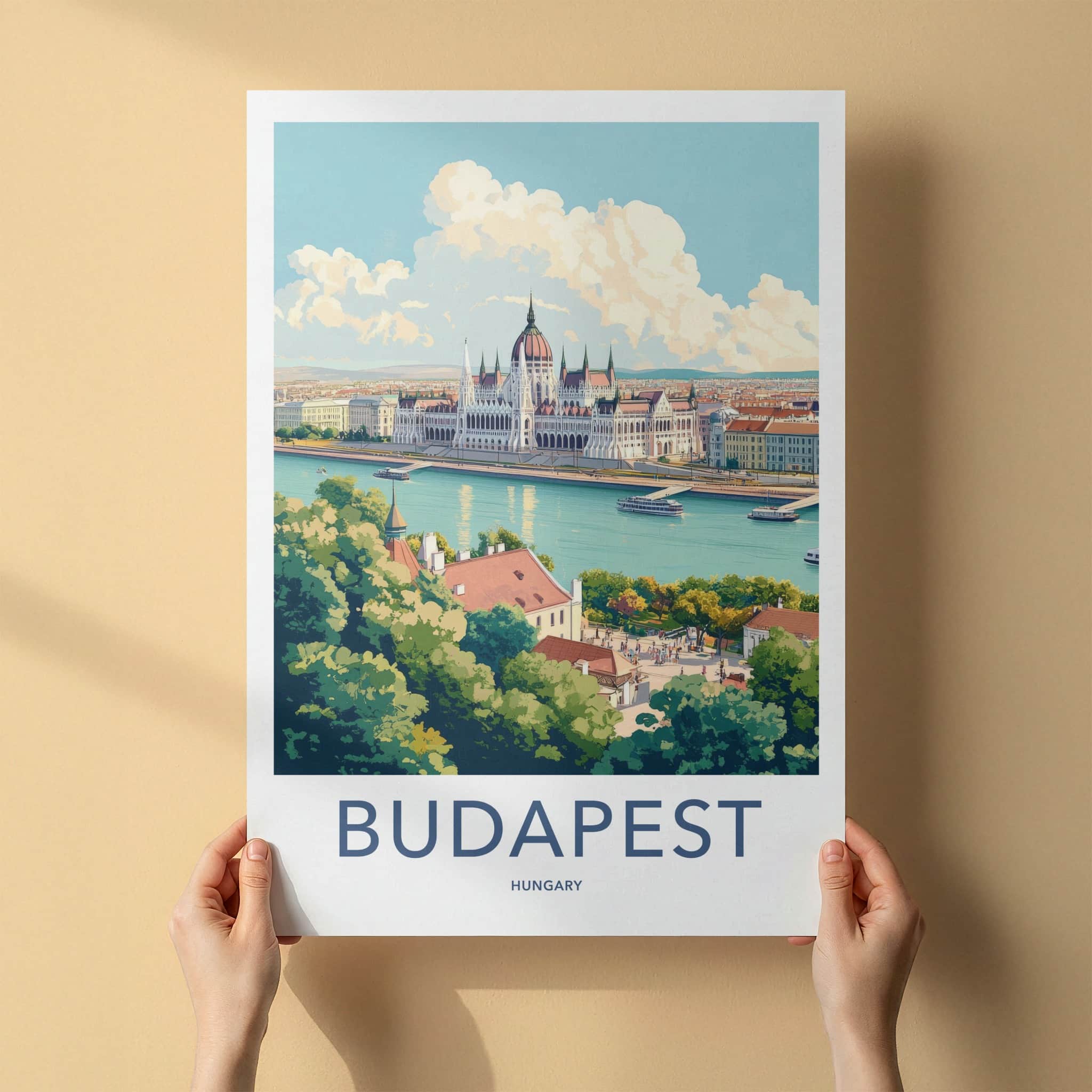 Budapest Poster - Hungary Travel Art - Parliament River Boats Home Decor