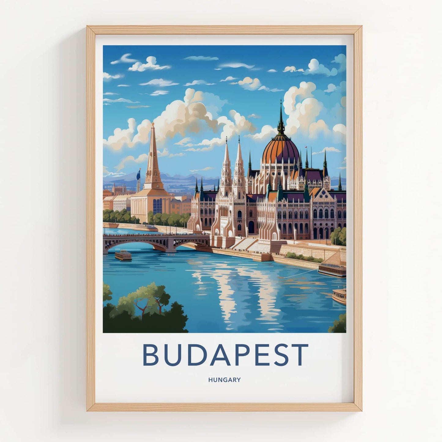 Budapest Poster - Hungary Travel Art - Parliament River Cityscape Home Decor
