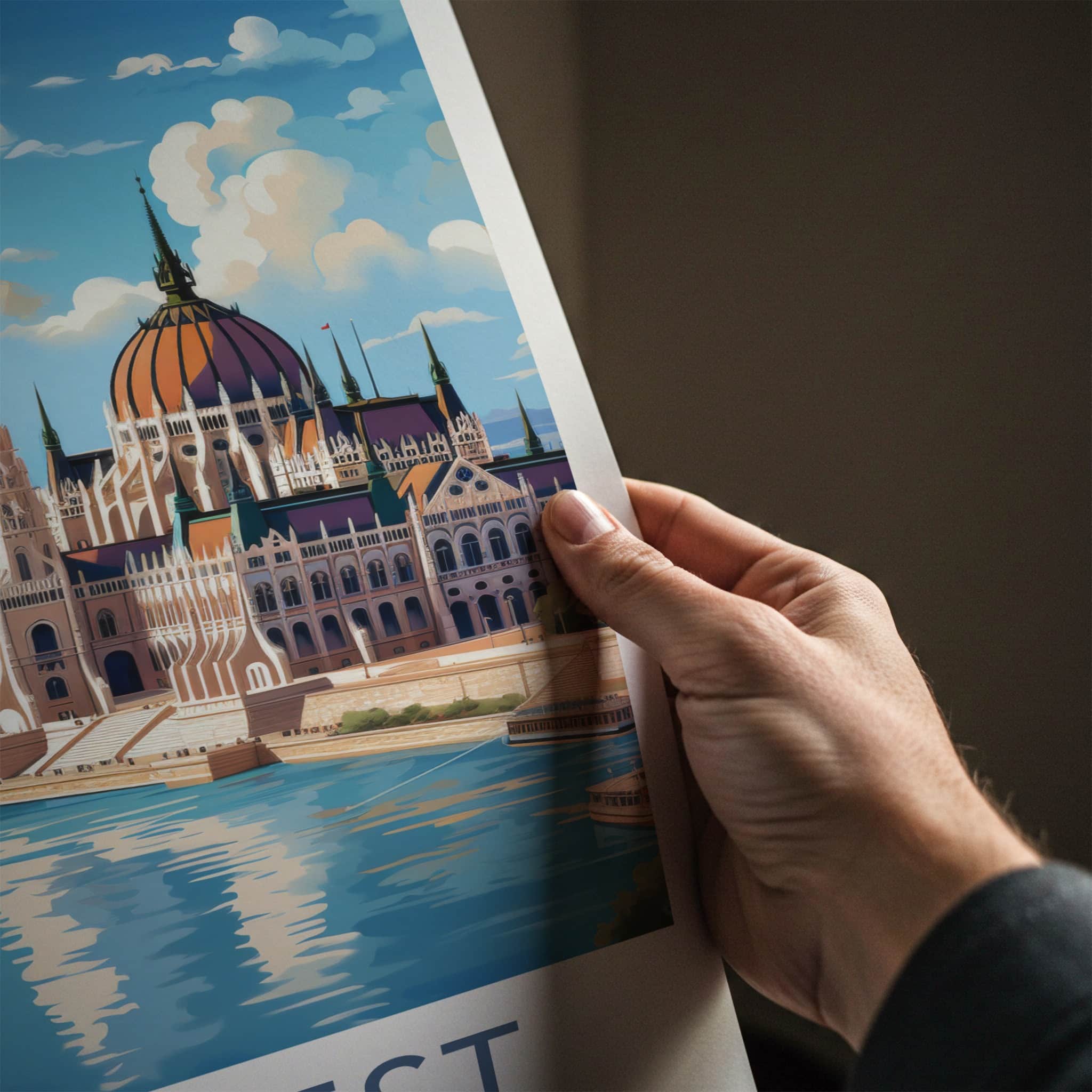 Budapest Poster - Hungary Travel Art - Parliament River Cityscape Home Decor