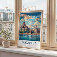 Budapest Poster - Hungary Travel Art - Parliament River Scene Home Decor