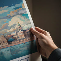 Budapest Poster - Hungary Travel Art - Parliament River Scene Home Decor