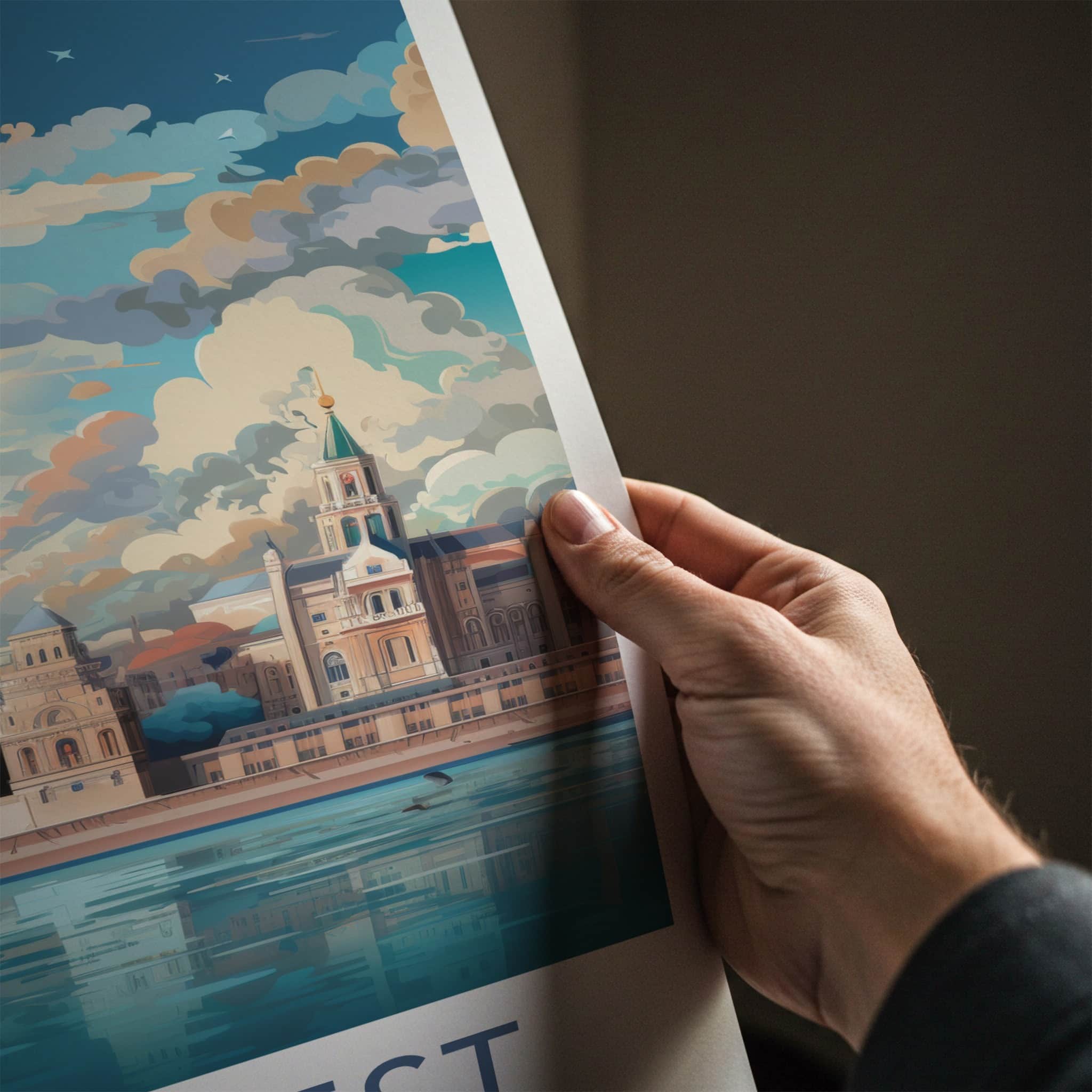 Budapest Poster - Hungary Travel Art - Parliament River Scene Home Decor