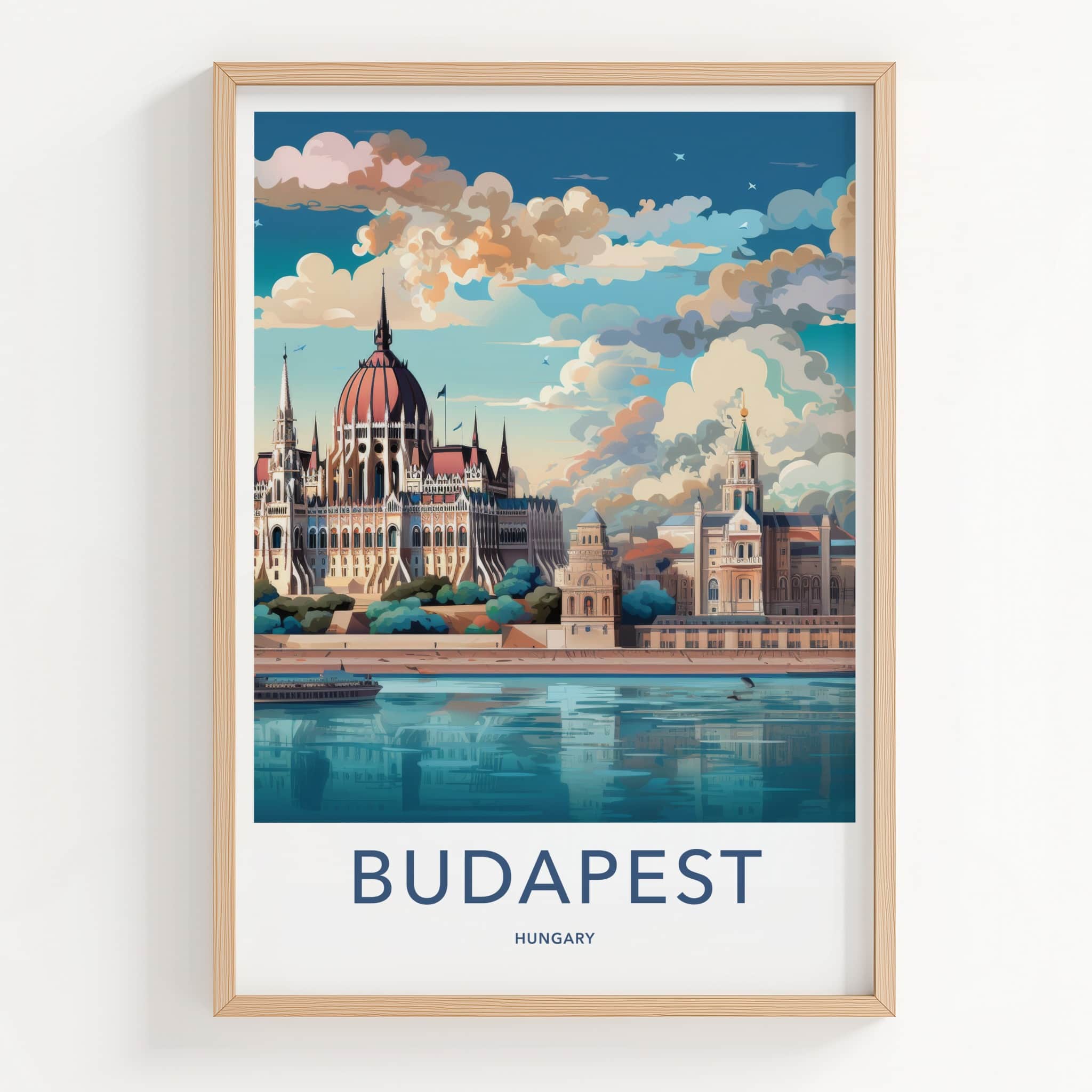 Budapest Poster - Hungary Travel Art - Parliament River Scene Home Decor