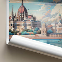 Budapest Poster - Hungary Travel Art - Parliament River Scene Home Decor