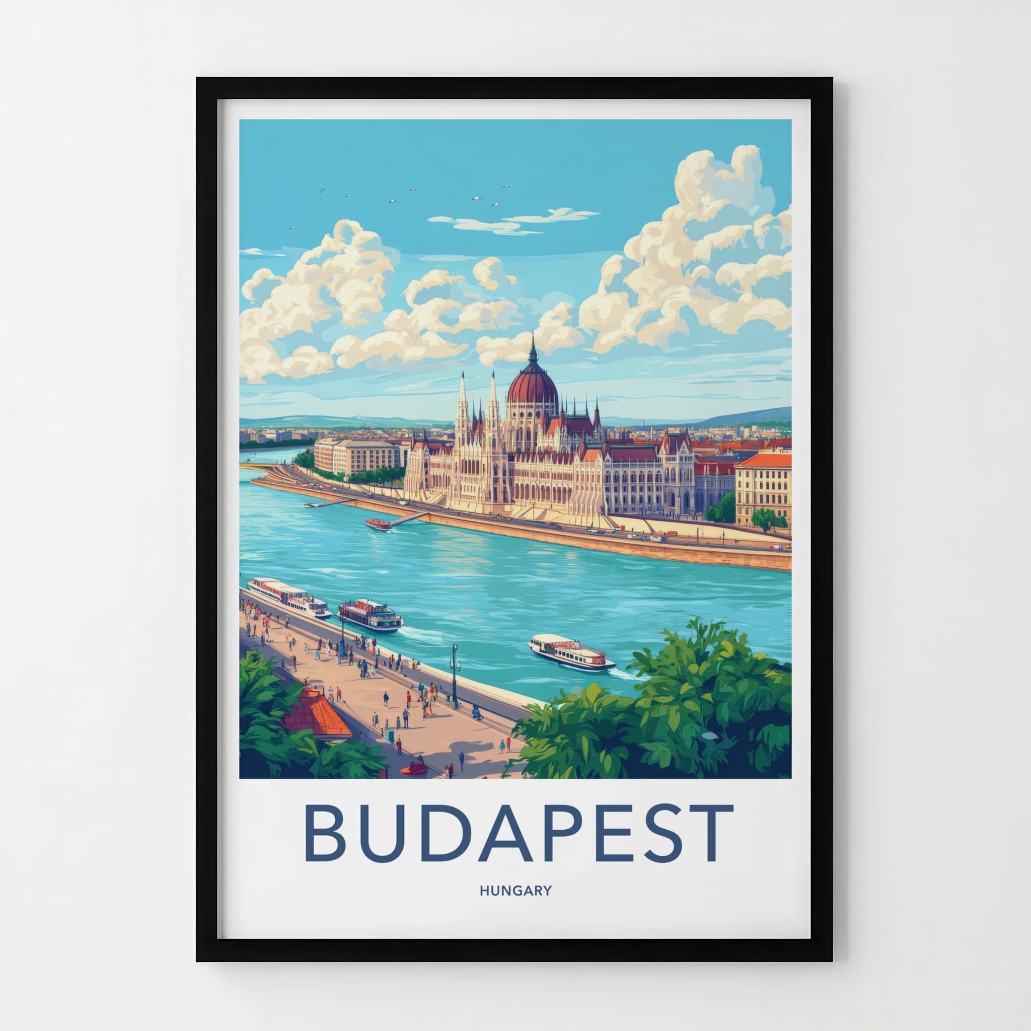 Budapest Poster - Hungary Travel Art - Parliament Riverfront View Home Decor