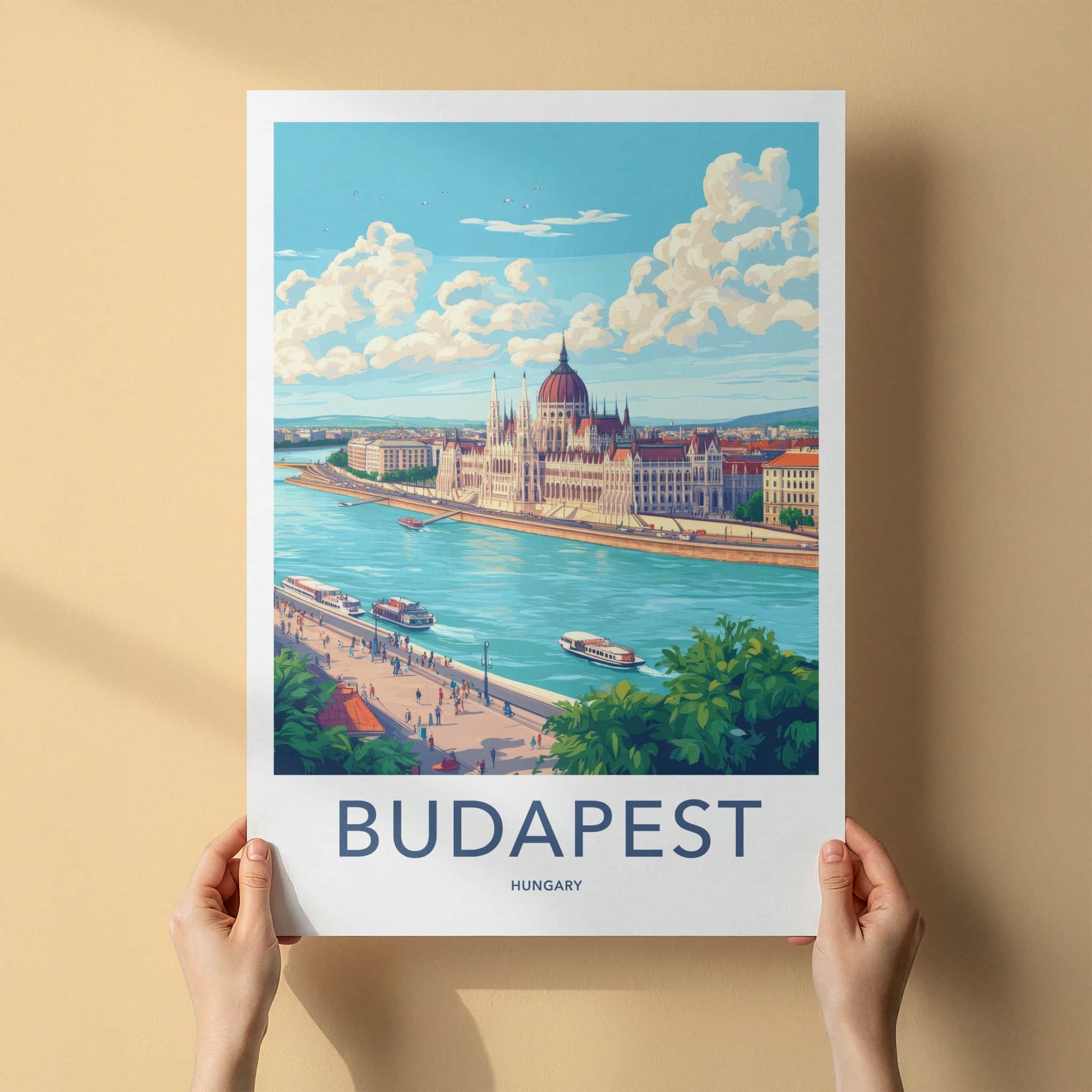 Budapest Poster - Hungary Travel Art - Parliament Riverfront View Home Decor