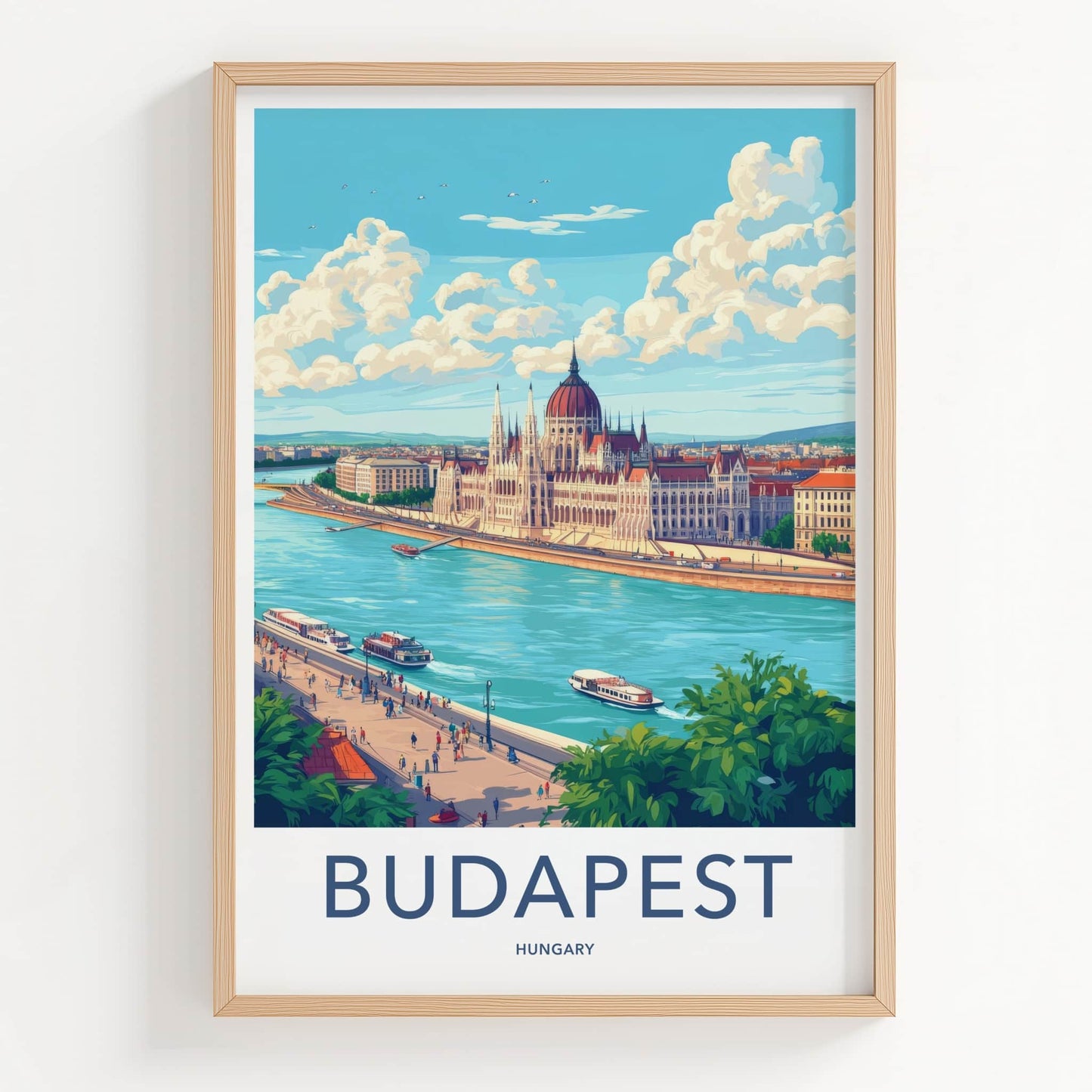 Budapest Poster - Hungary Travel Art - Parliament Riverfront View Home Decor