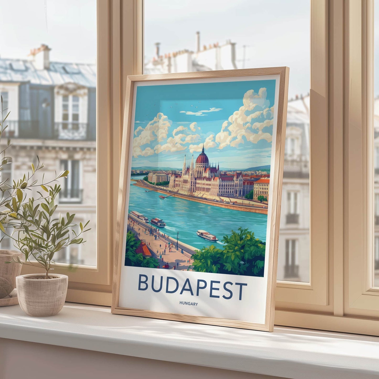 Budapest Poster - Hungary Travel Art - Parliament Riverfront View Home Decor