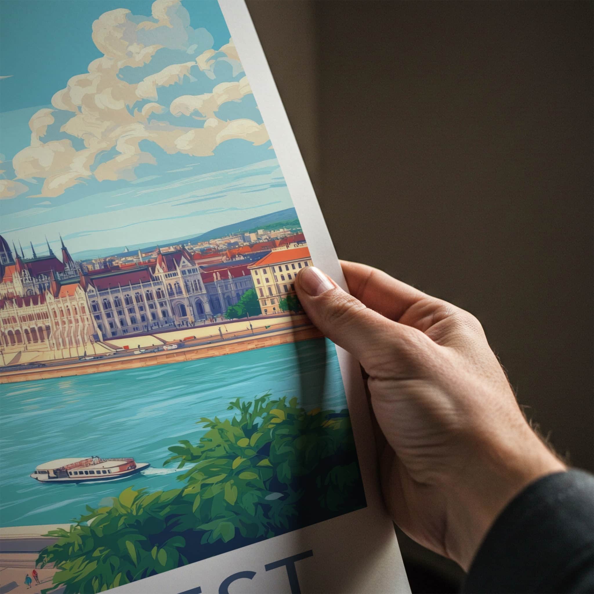 Budapest Poster - Hungary Travel Art - Parliament Riverfront View Home Decor
