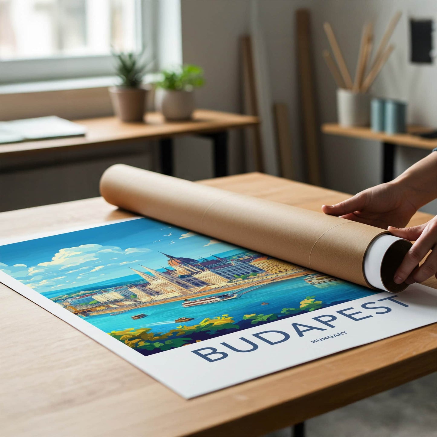 Budapest Poster - Hungary Travel Art - River Parliament Boats Wall Decor