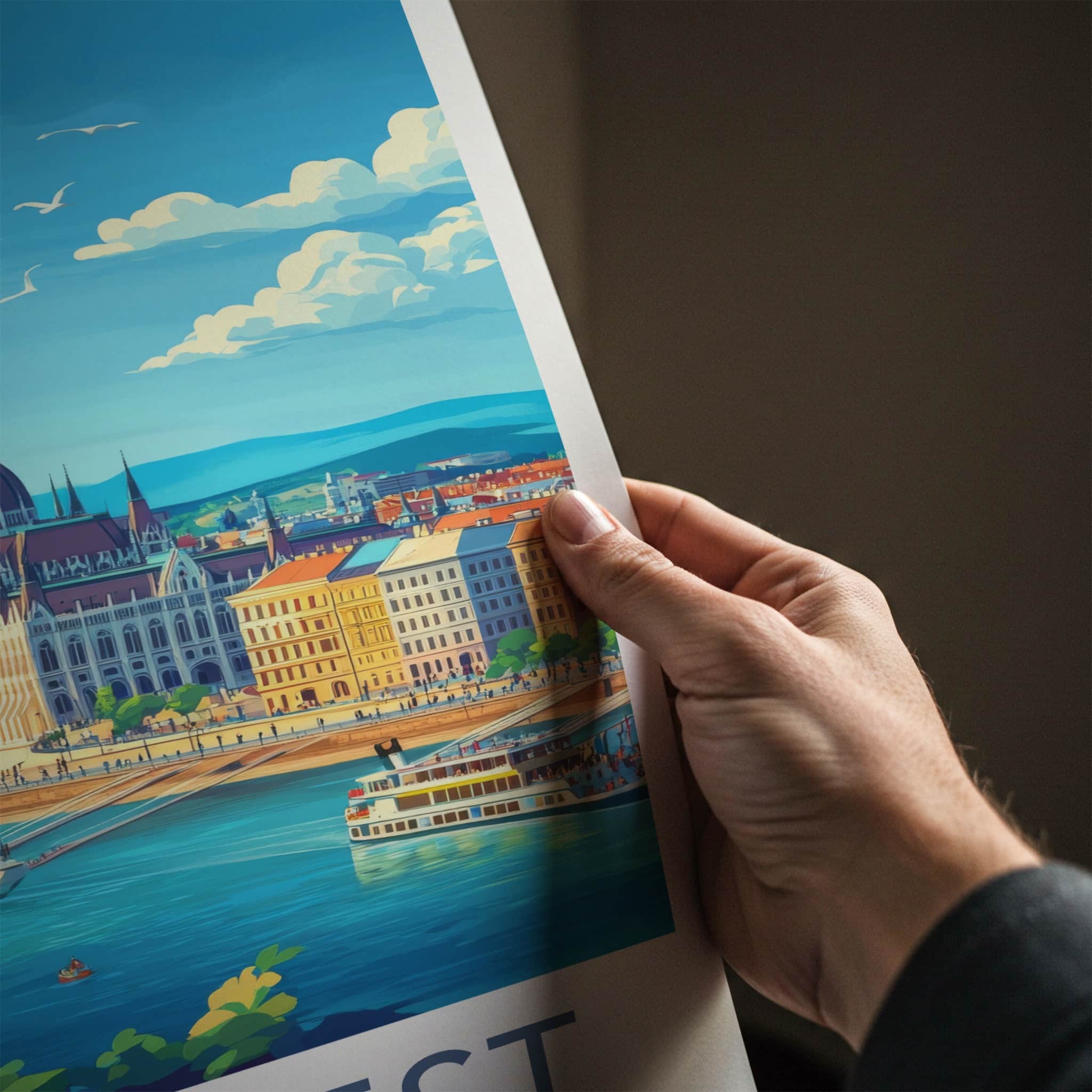Budapest Poster - Hungary Travel Art - River Parliament Boats Wall Decor