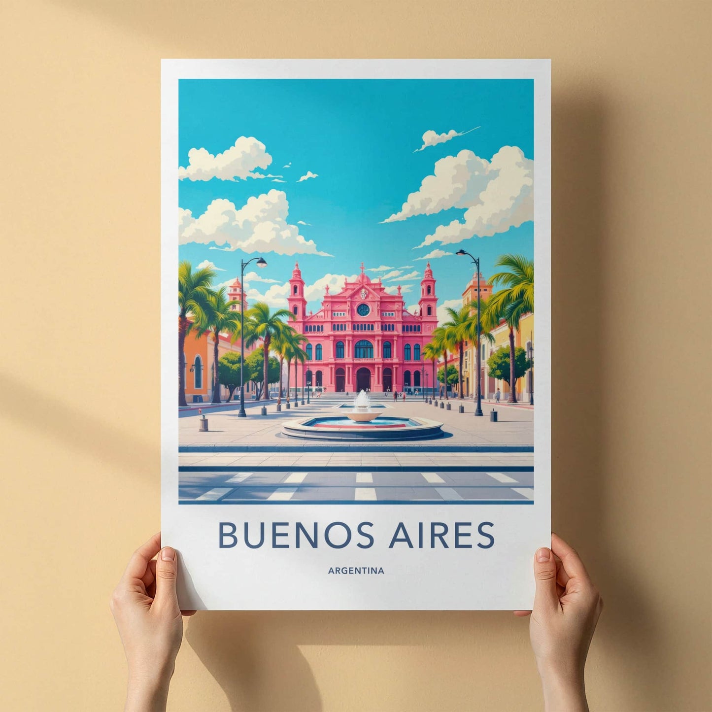 Buenos Aires Poster - Argentina Travel Art - Pink Palace Fountain Wall Decor