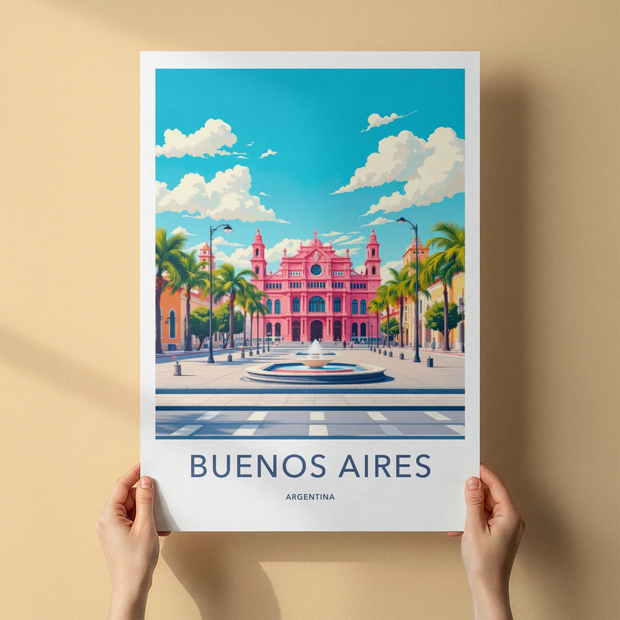 Buenos Aires Poster - Argentina Travel Art - Pink Palace Fountain Wall Decor