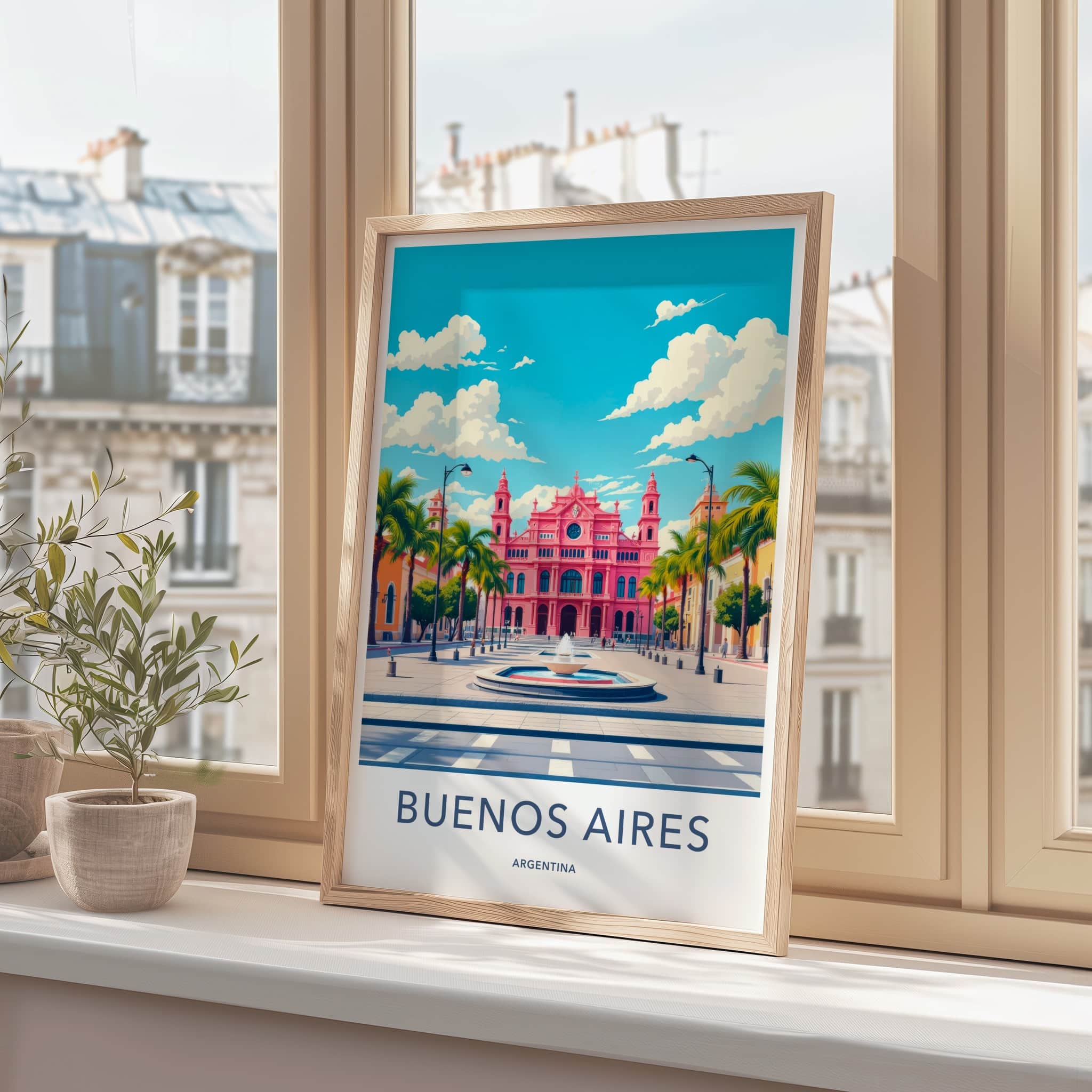Buenos Aires Poster - Argentina Travel Art - Pink Palace Fountain Wall Decor