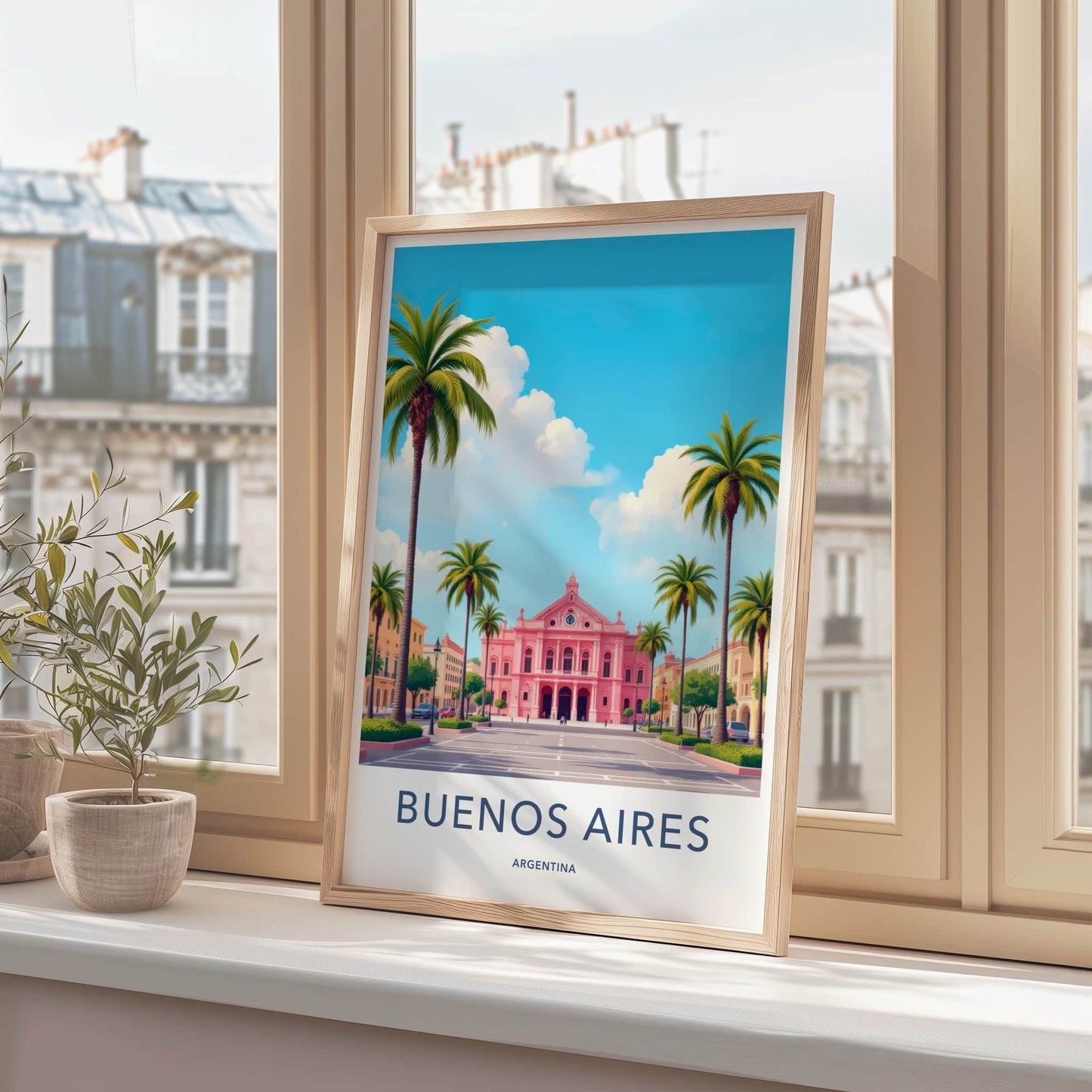 Buenos Aires Poster - Argentina Travel Art - Vibrant Pink Building Home Decor