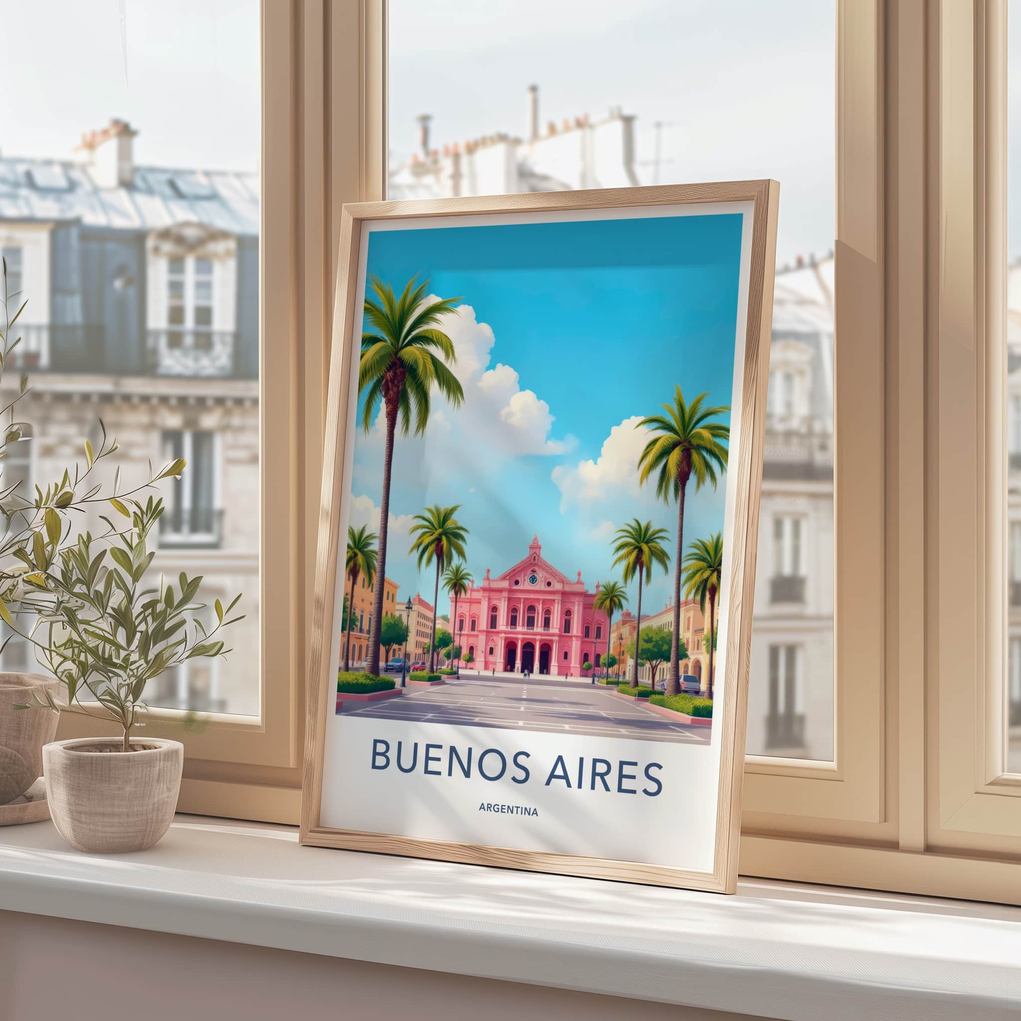Buenos Aires Poster - Argentina Travel Art - Vibrant Pink Building Home Decor
