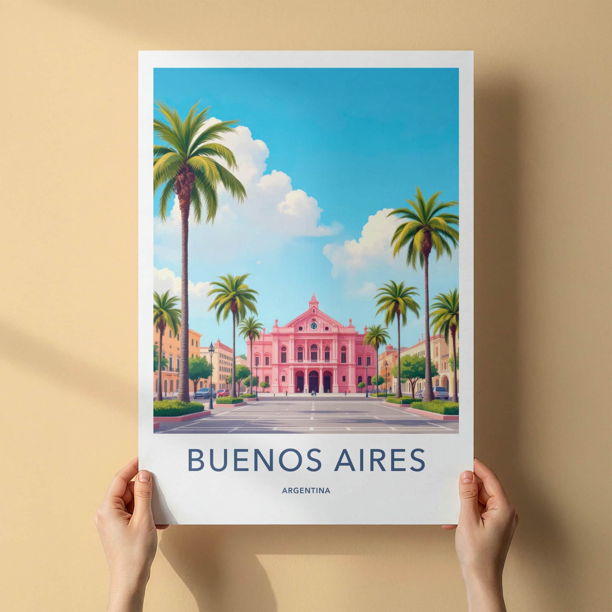 Buenos Aires Poster - Argentina Travel Art - Vibrant Pink Building Home Decor