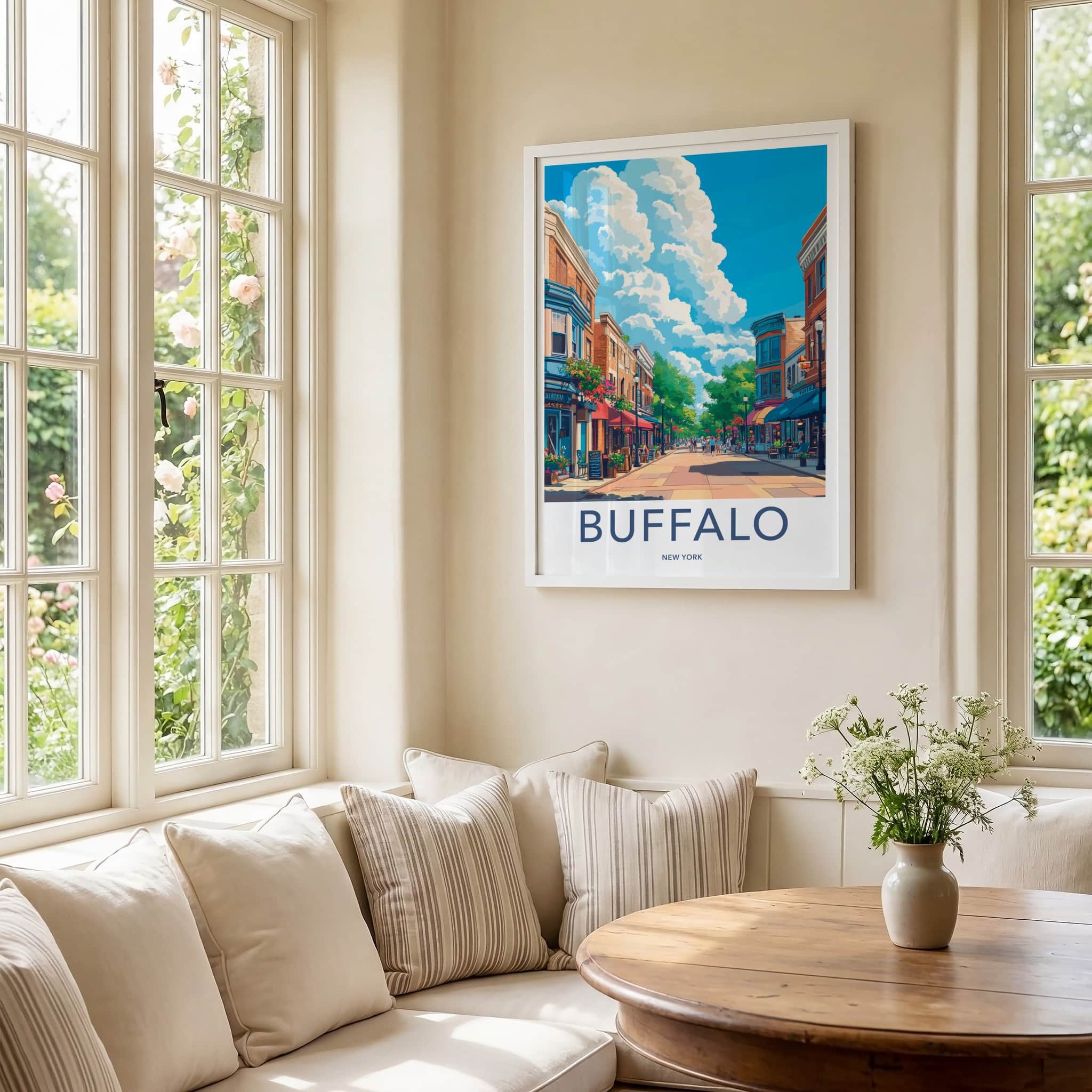 Buffalo Poster - New York Travel Art - Lively Street Shops Home Decor