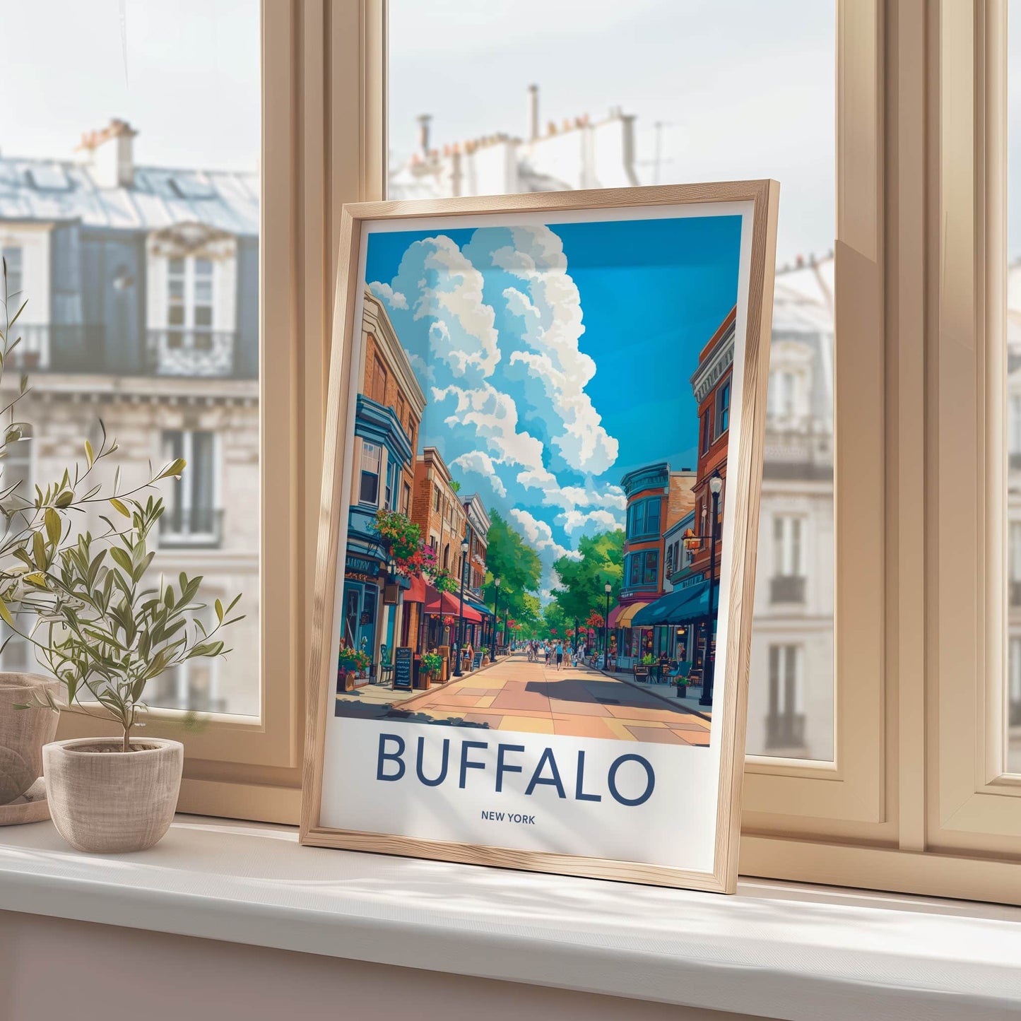 Buffalo Poster - New York Travel Art - Lively Street Shops Home Decor