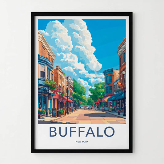 Buffalo Poster - New York Travel Art - Lively Street Shops Home Decor