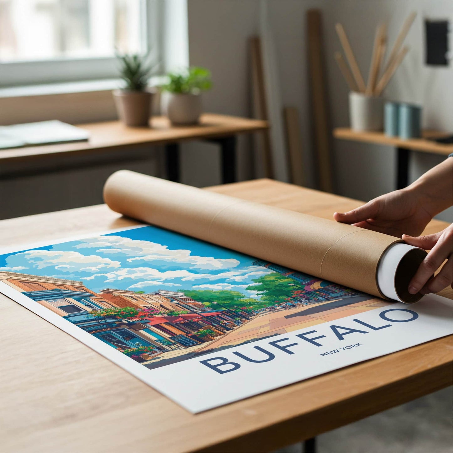 Buffalo Poster - New York Travel Art - Lively Street Shops Home Decor