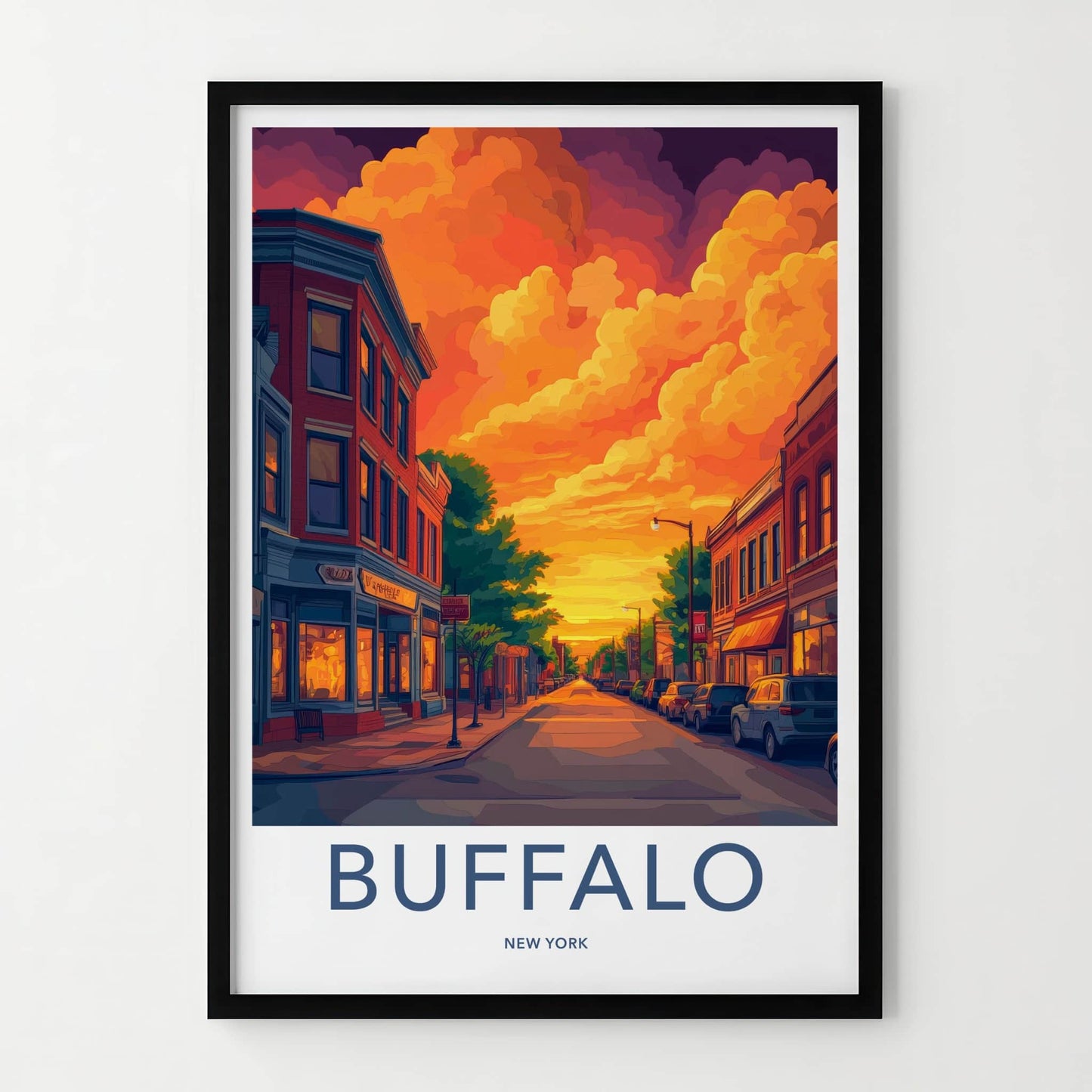 Buffalo Poster - New York Travel Art - Vibrant Sunset Street Home Decor