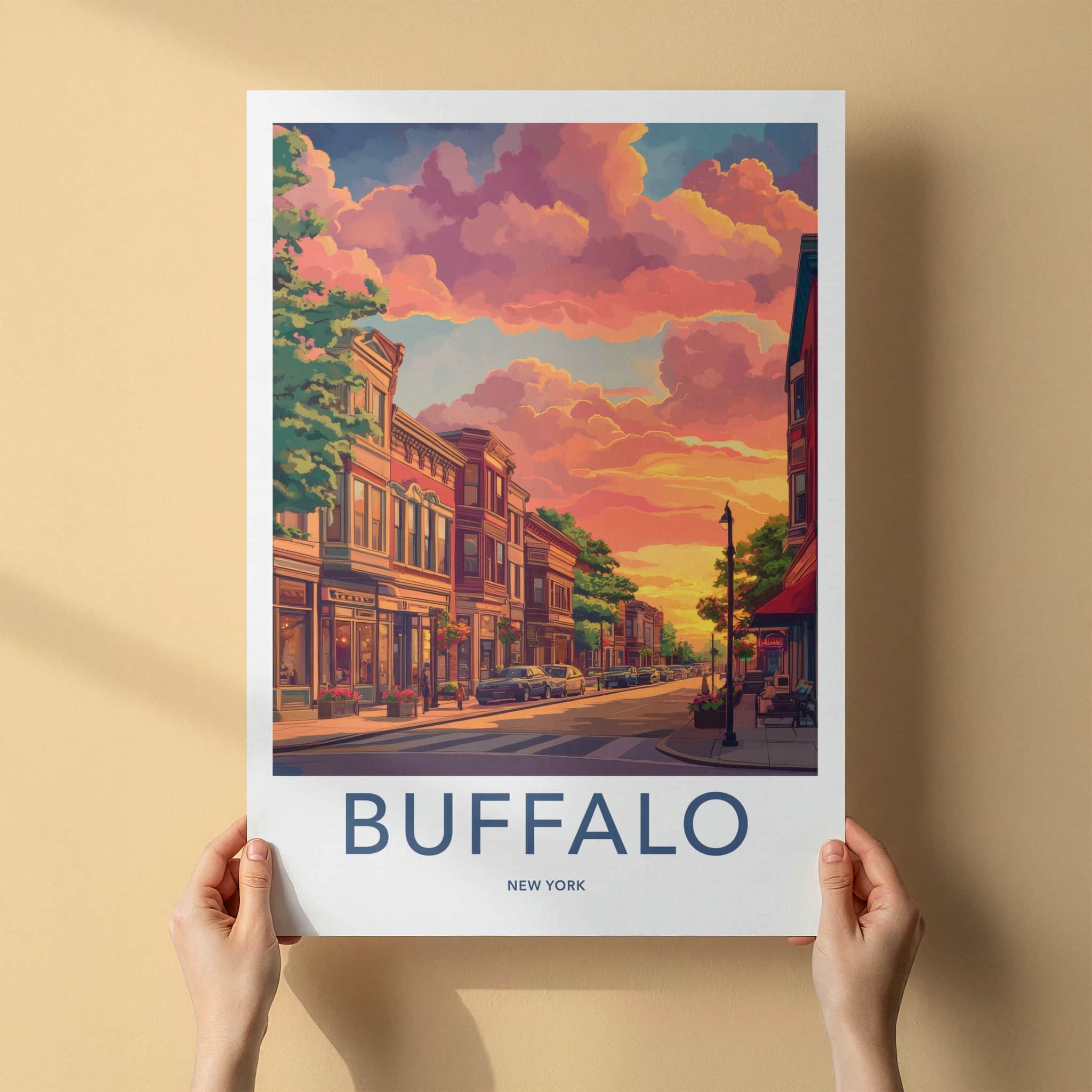 Buffalo Poster - New York Wall Art - Vibrant Sunset Street Home Decor