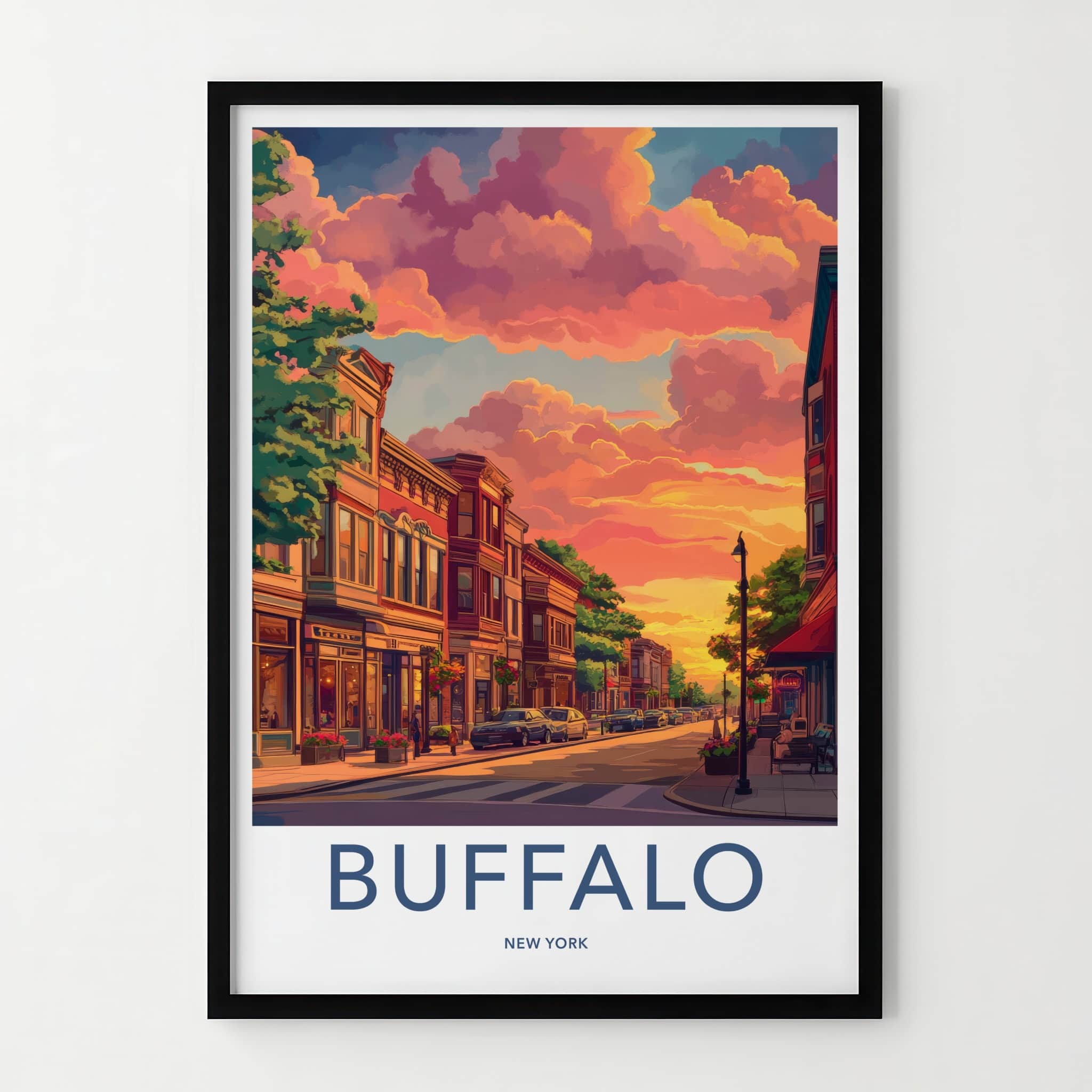 Buffalo Poster - New York Wall Art - Vibrant Sunset Street Home Decor