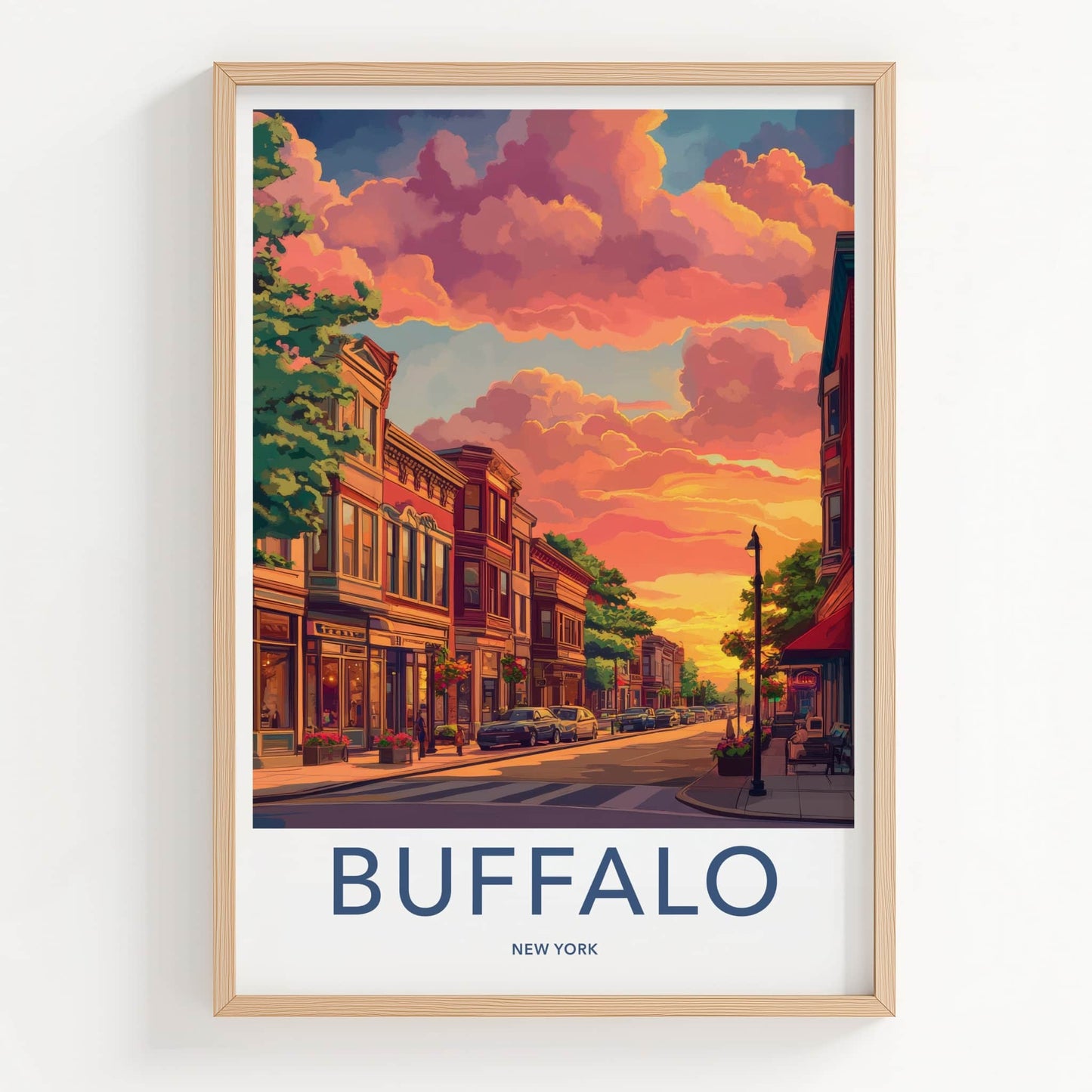 Buffalo Poster - New York Wall Art - Vibrant Sunset Street Home Decor