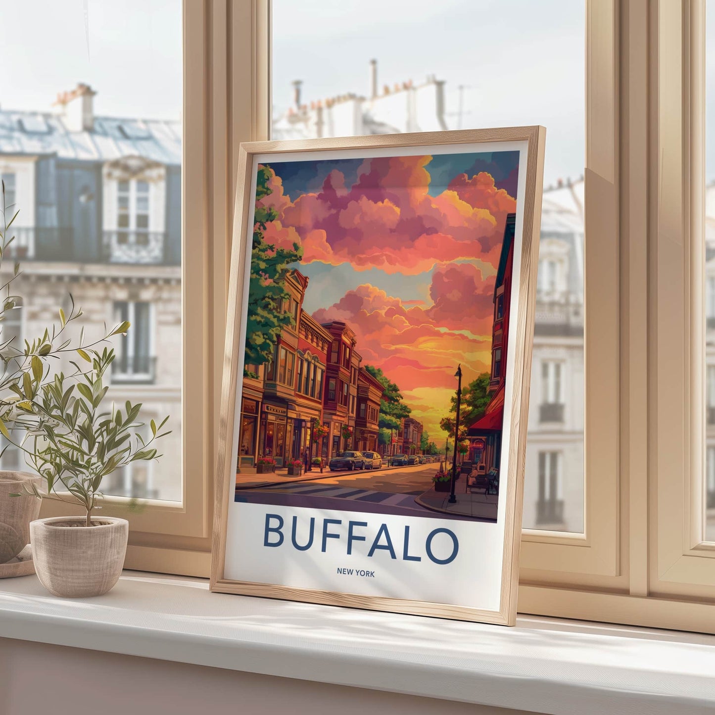 Buffalo Poster - New York Wall Art - Vibrant Sunset Street Home Decor