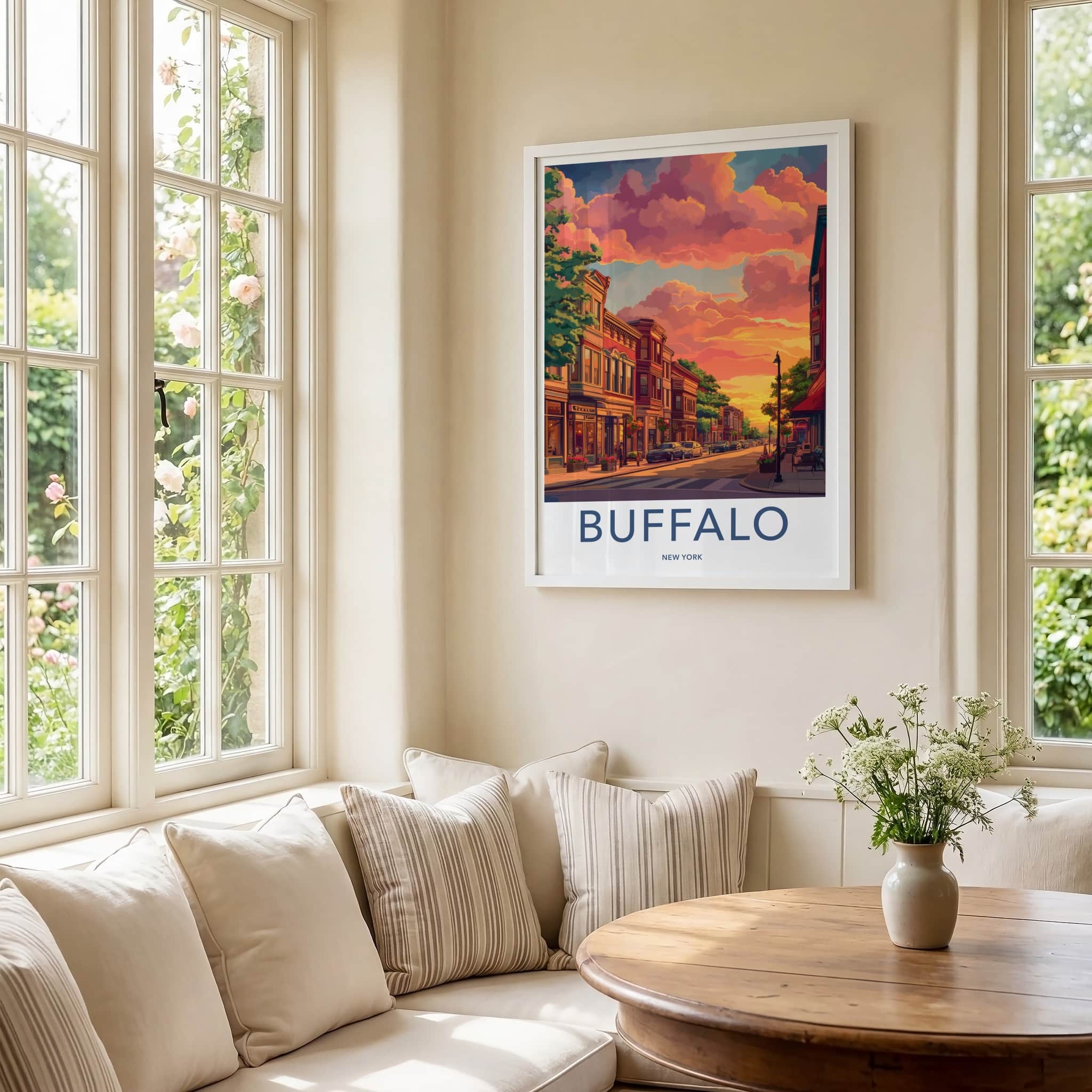 Buffalo Poster - New York Wall Art - Vibrant Sunset Street Home Decor