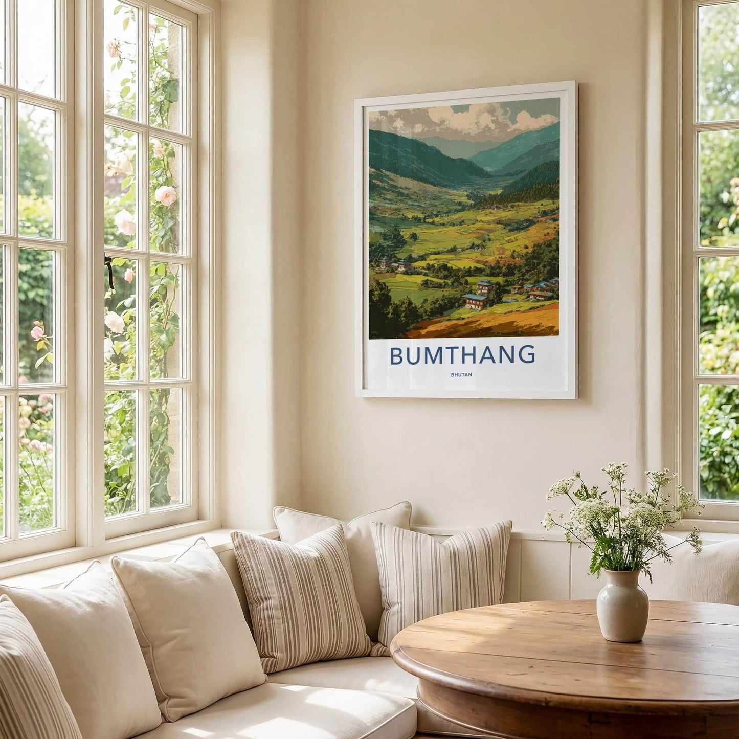 Bumthang Poster - Bhutan Travel Art - Green terraced fields Home Decor