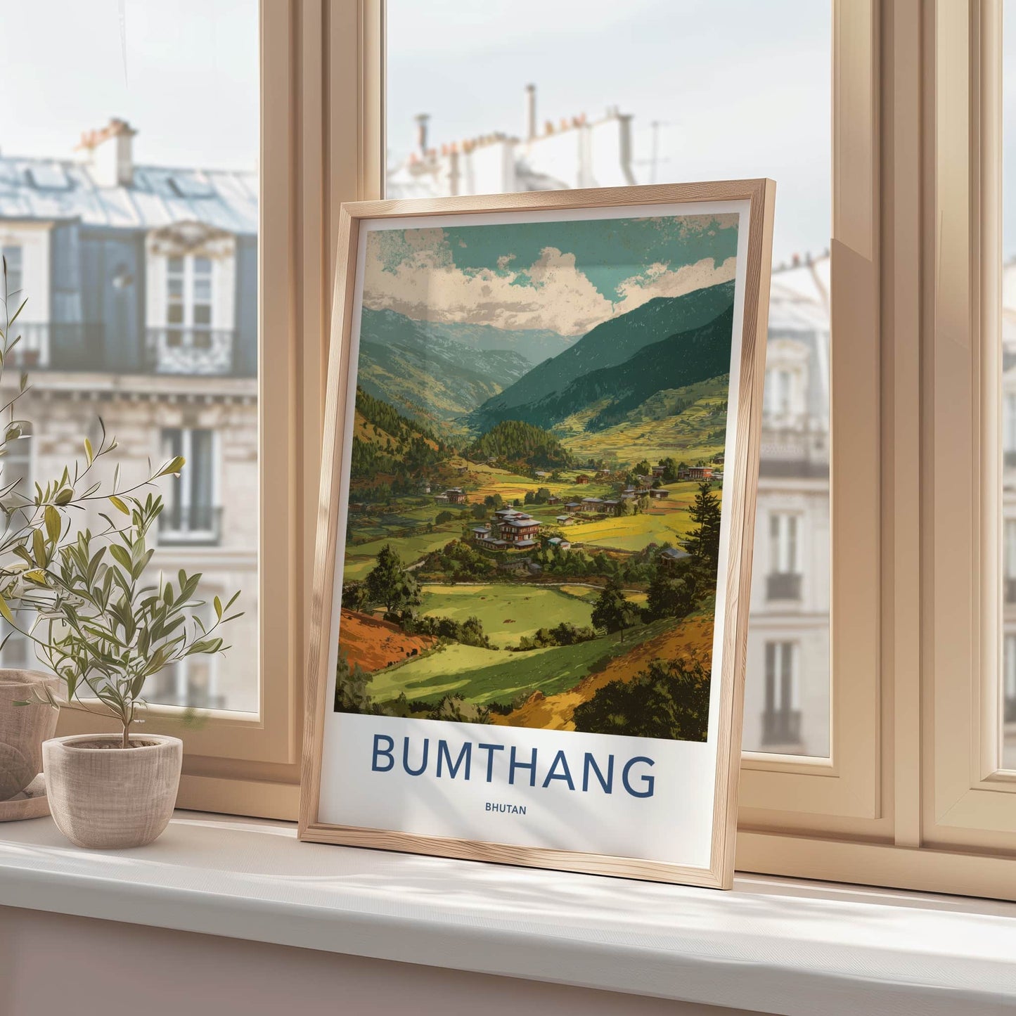 Bumthang Poster - Bhutan Travel Art - Mountain Valley Village Home Decor