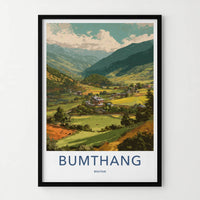 Bumthang Poster - Bhutan Travel Art - Mountain Valley Village Home Decor