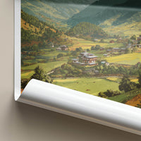 Bumthang Poster - Bhutan Travel Art - Mountain Valley Village Home Decor
