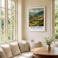 Bumthang Poster - Bhutan Travel Art - Mountain Valley Village Home Decor